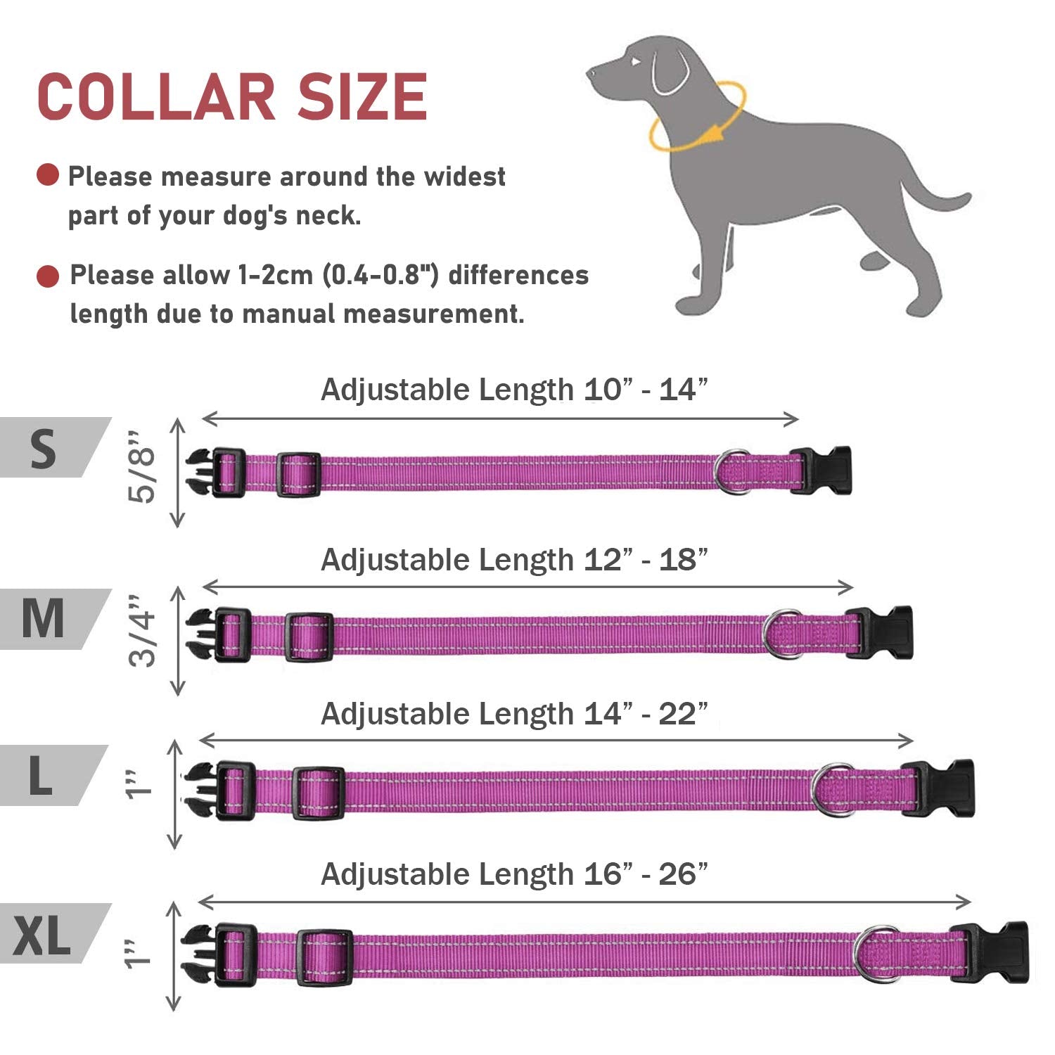 Reflective Dog Collar With Buckle Adjustable Safety Nylon Collars For Small Medium Large Dogs, Purple L