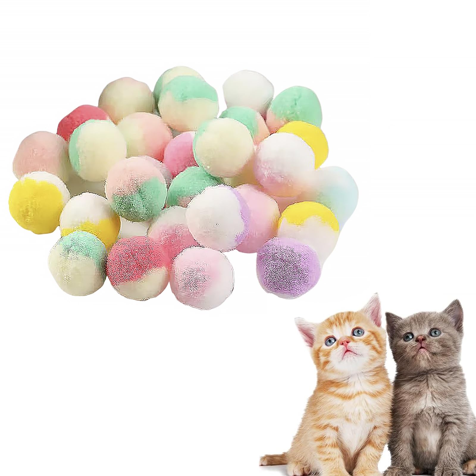 Yaspok Cat Toy Balls, 50Pcs Premium Soft Pom Pom Ball For Kittens, 1,2' Funny Interactive Cat Pompom Toys For Bored Indoor Cats