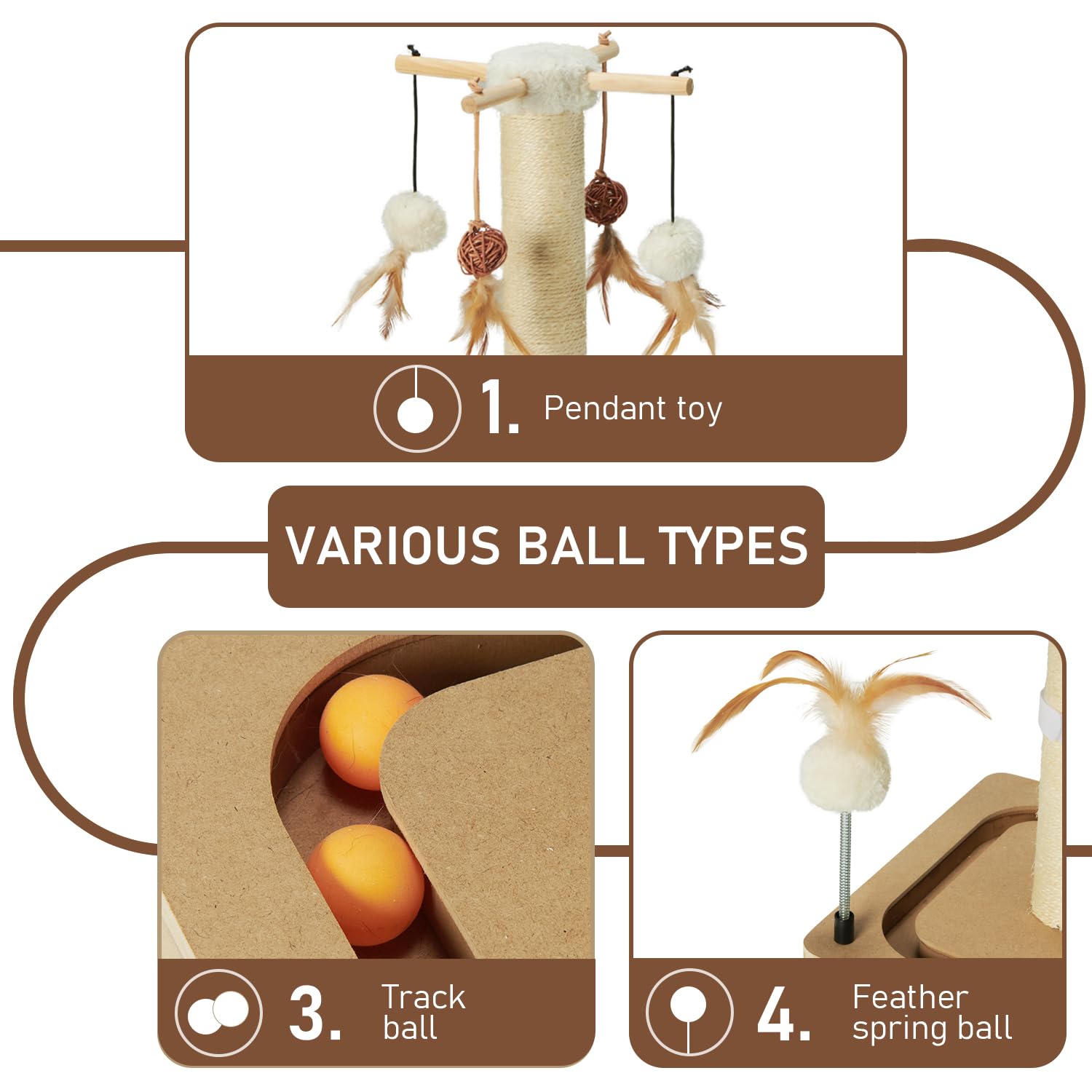 Peekab Cat Scratching Post 27 Inches Sisal Scratch Posts With Track Ball Toys For Indoor Cats,Kittens Scratcher Toy Beige