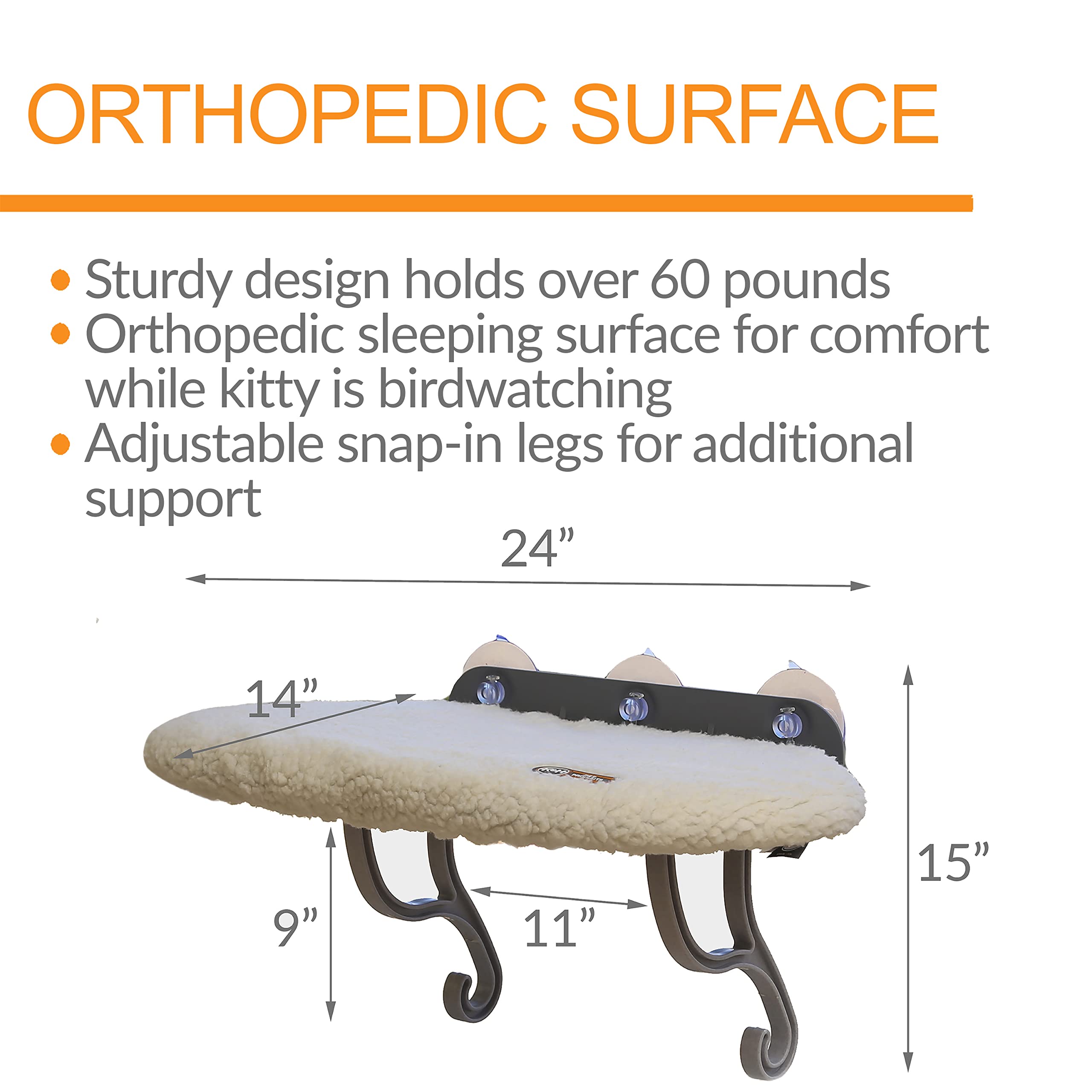 K&H Pet Products Universal Mount Cat Window Perch Bed for Large Cats, Orthopedic Window Hammock Holds 60 lbs, Sturdy Suction Cup