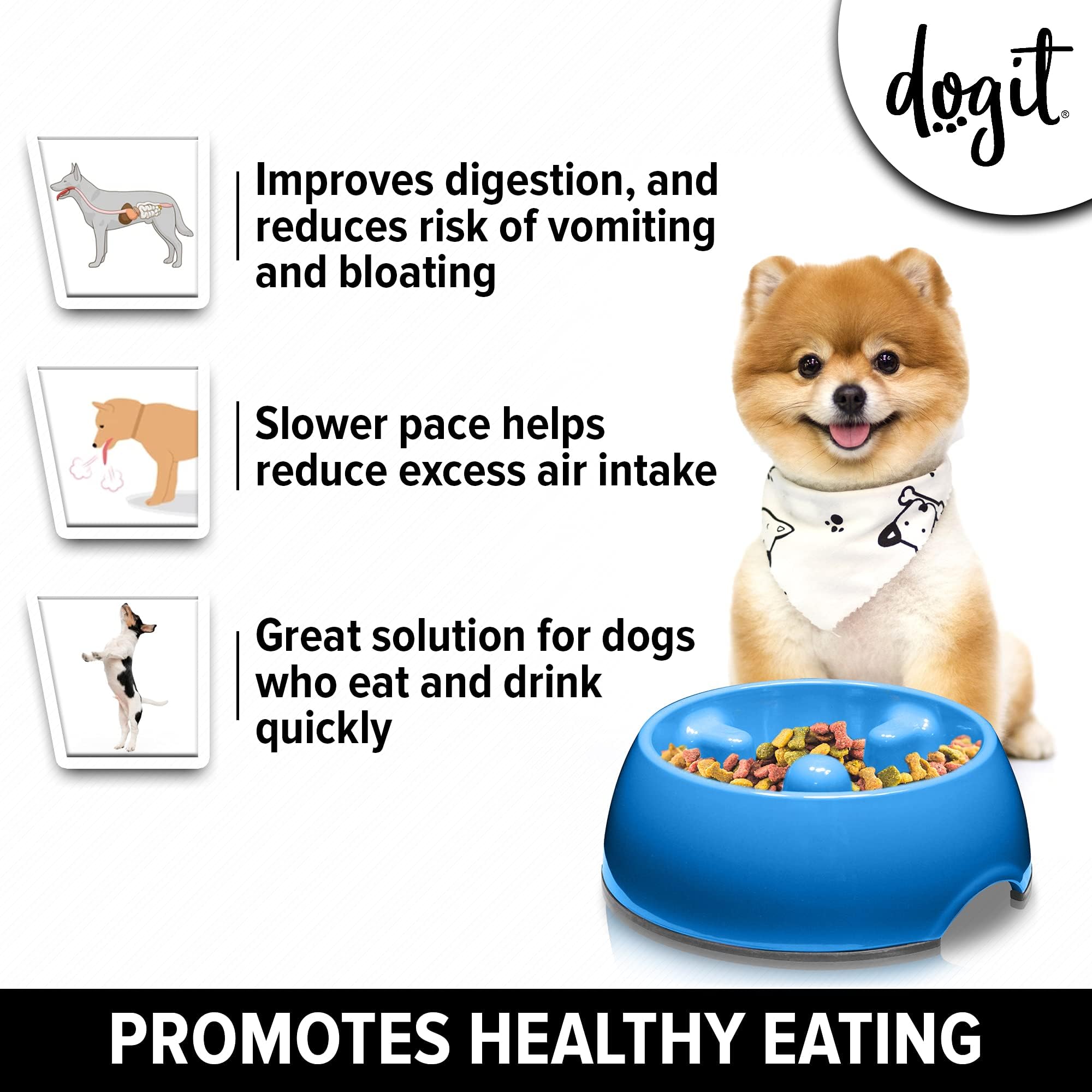 Dogit Go Slow Anti-Gulping Dog Bowl, Blue, X-Small