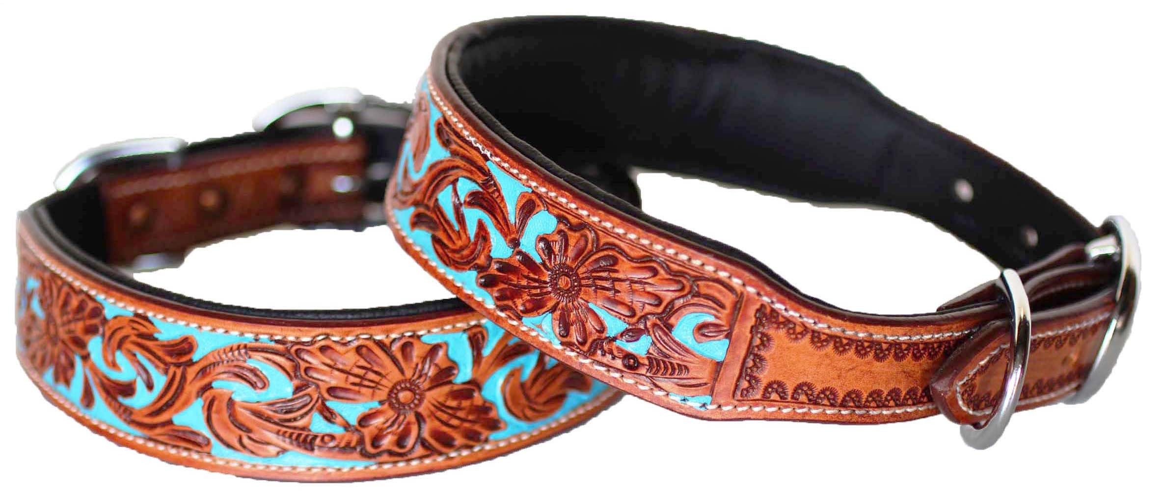 Medium 17''- 21'' Dog Puppy Collar Hand Tooled And Painted Cow Leather Western 6047