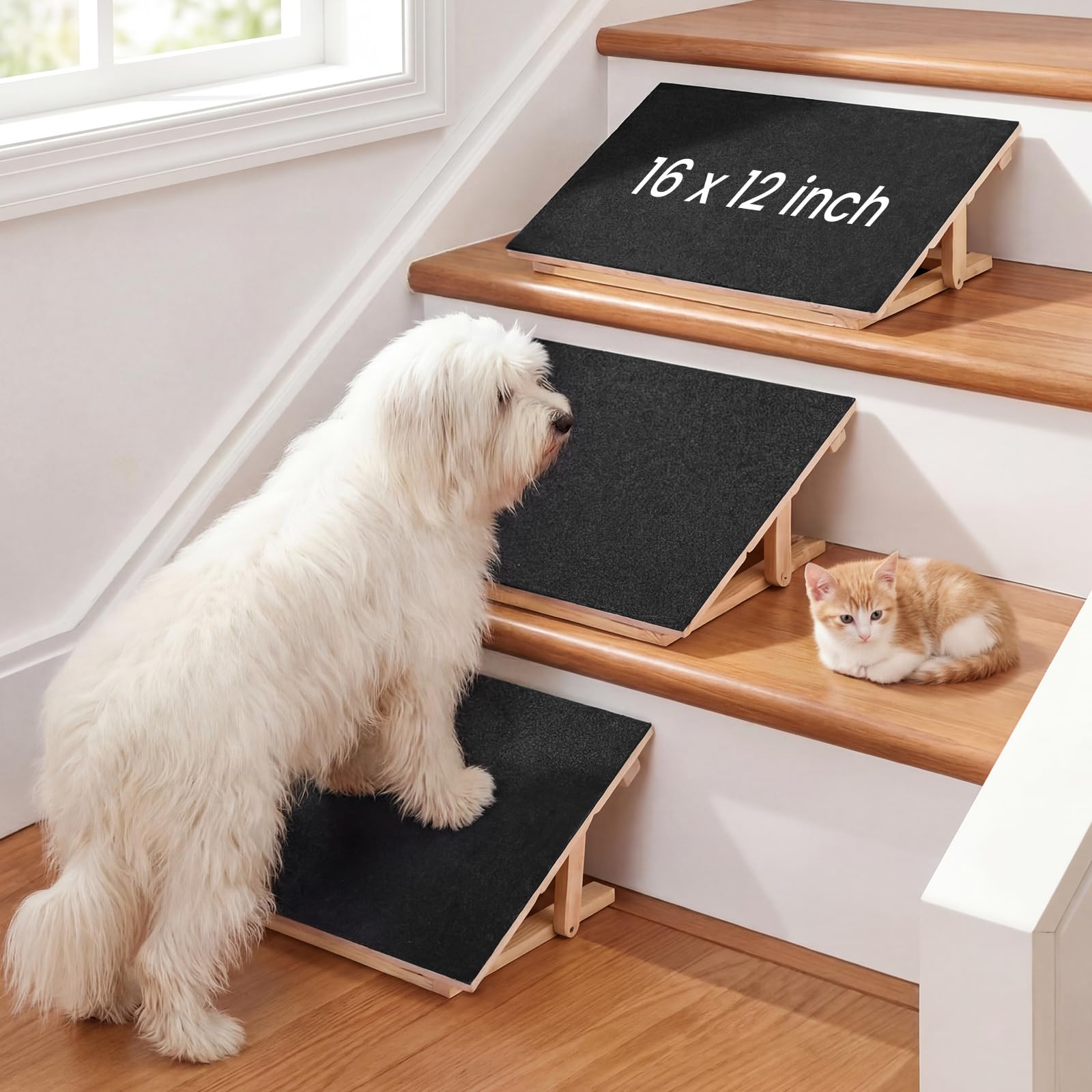 Novabright 3 Pack Adjustable Dog Ramp for Stairs Extra Wide Wooden High Traction Walking Surface Nonslip Stairs for Small to Lar