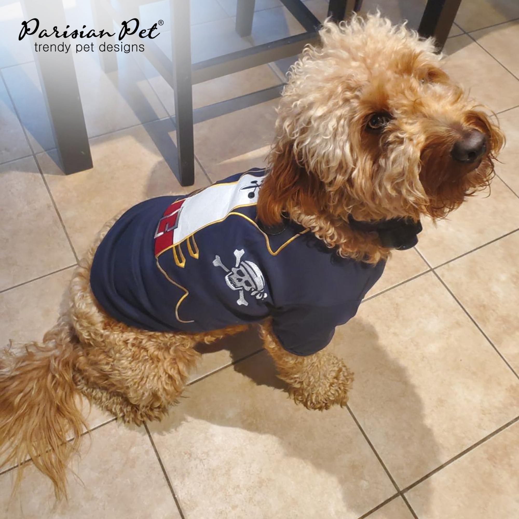 Parisian Pet Captain Sparrow Dog Shirt - Embroidered Dog Pirate Costume - 100% Cotton & Polyester Dog Halloween Costume - Sleeved Halloween Outfit - Black Dog Shirt For Medium Dogs - Pet Clothes - M