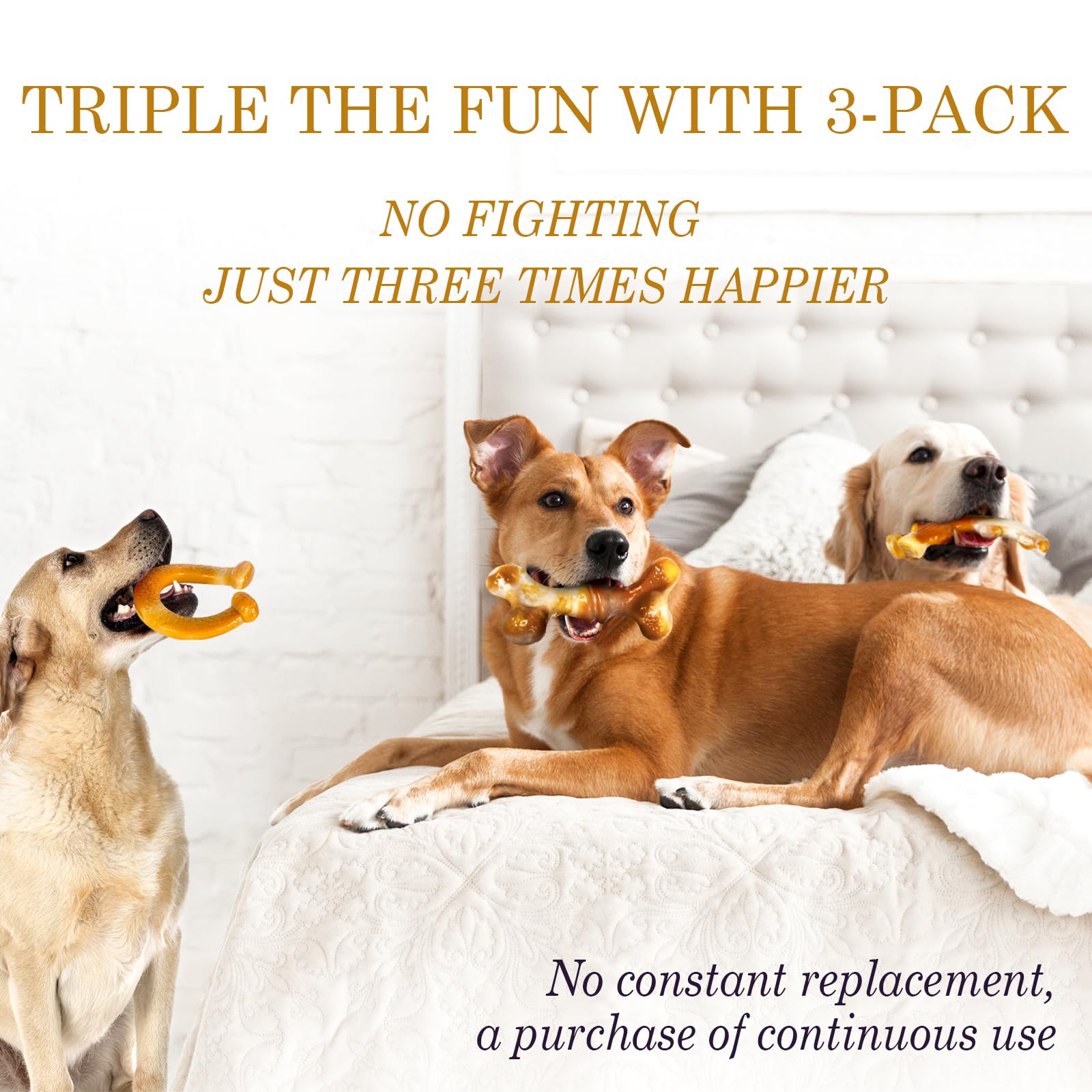 Frienhund Heavy Duty Chew Toys 3 Pack For Aggressive Chewers - Dog Toys For Large Dogs, Teeth Cleaning & Boredom Relief, Long-La