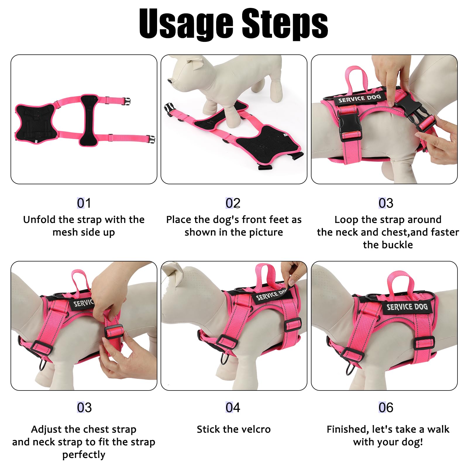 Demigreat Reflective Dog Vest Harness With 5 Pcs Patches, Adjustable Soft Oxford Dog Harness, Inner Layer Mesh, Prevent Pulling