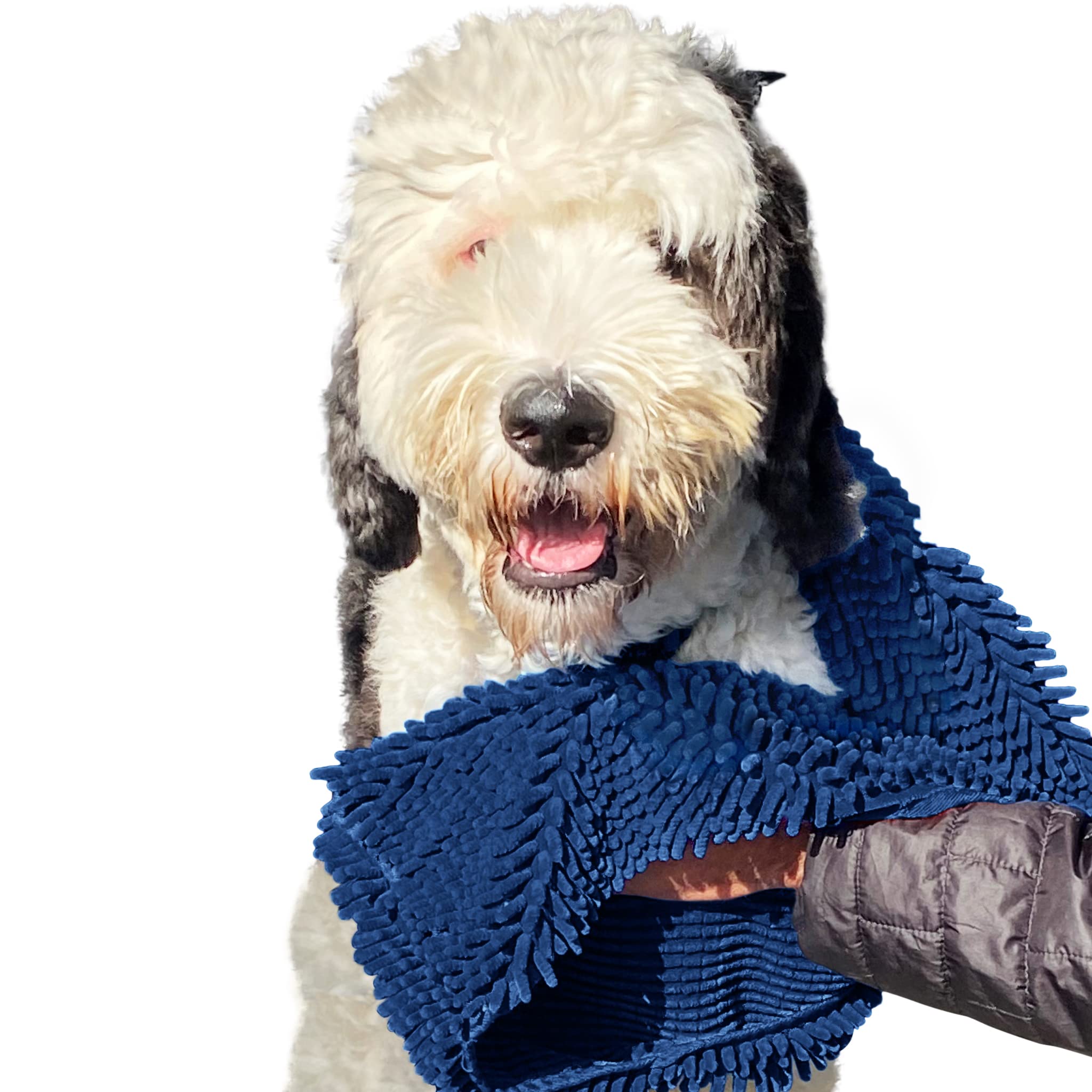 Soggy Doggy Super Shammy Dog Towel, Washable Microfiber Drying Dogs And Cleaning Paws, Fast-Drying Puppy Bath Towel With Hand Pockets, Navy Blue(31X14X0.01 Inches)