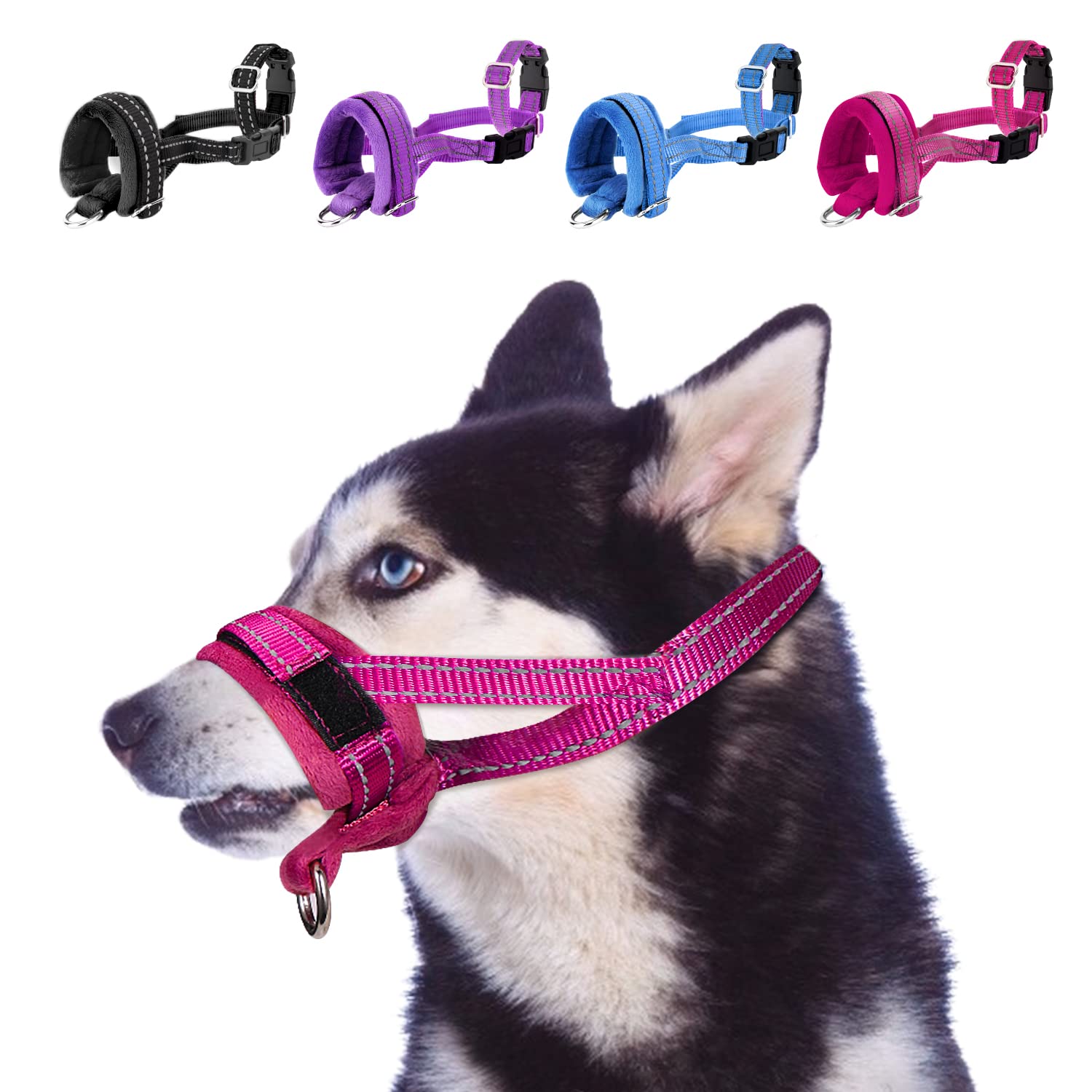 SlowTon Soft Dog Muzzle, Adjustable Padded Nylon Muzzle for Large Medium Dogs Anti Chewing Barking Biting, Allow Dog Pant & Drin