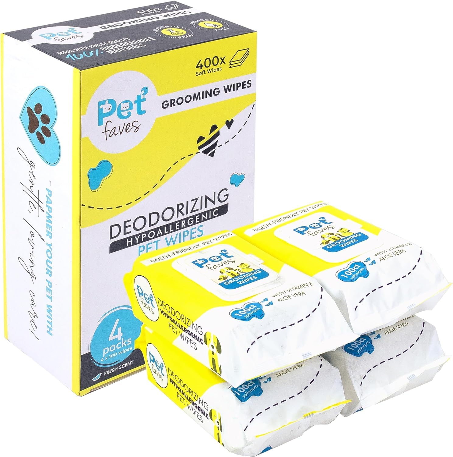 Pet Faves Dog Wipes For Cleaning And Deodorizing | Hypoallergenic Grooming Wipes For Paws And Butt, Clean Face & Body Between Ba