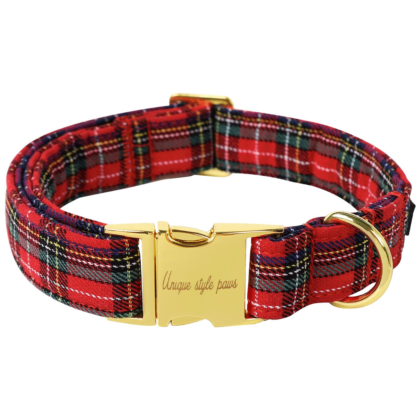 Unique Style Paws Christmas Dog Collar Metal Buckle Scottish Plaid Puppy Collar Gift Durable Cute Collar For Small Medium Large Boys Girls Dogs