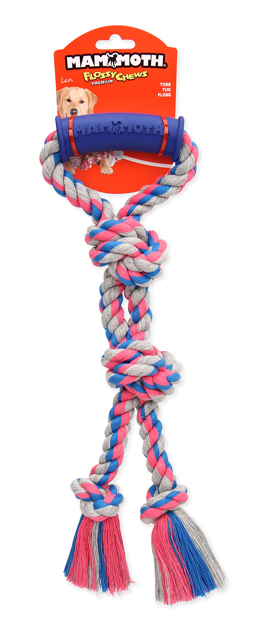 Mammoth Flossy Chews Color Twin Tug With Handle ,Premium Cotton-Poly Rope Tug Toy For Dogs,Interactive Dual Dog Tug Toy,Tug Rope Dog Toy For Small Dogs ,Small 16” - Assorted Colors