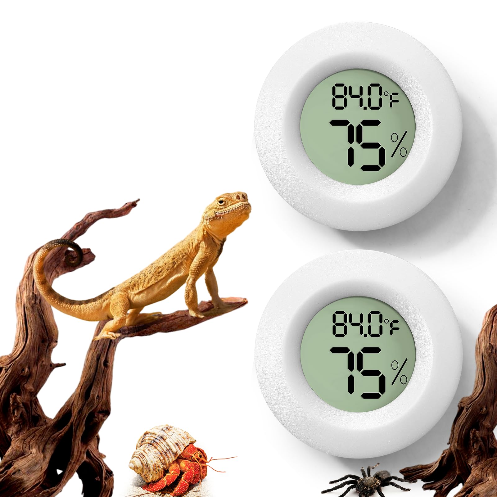 Bsresin 2 Pcs White Reptile Thermometer And Humidity Gauge For Bearded Dragon Tank Accessories, Reptile Tank Accessories For Jum