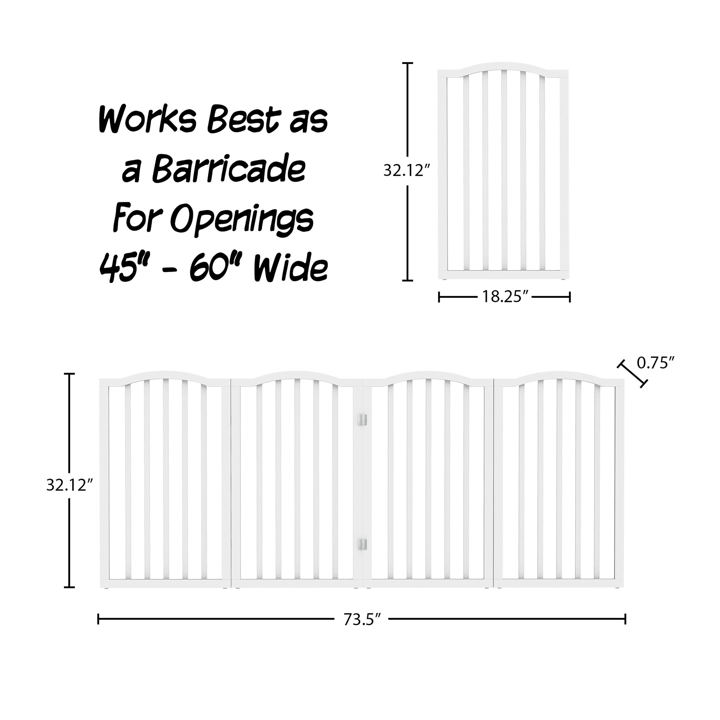 Petmaker Indoor Pet Gate - 4-Panel Folding Dog Gate For Stairs Or Doorways - 73.5X32-Inch Tall Freestanding Pet Fence For Cats And Dogs (White)