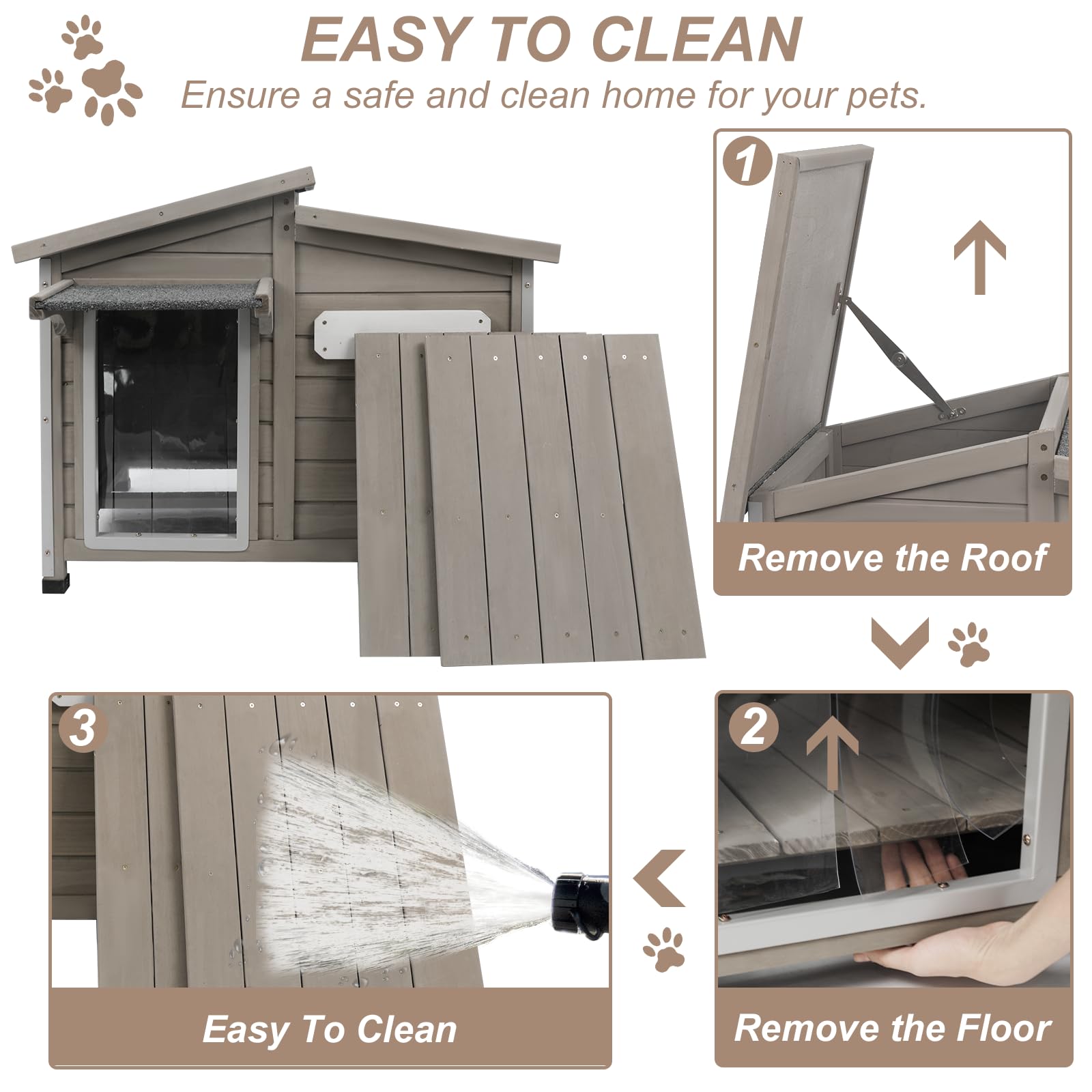 Ketive 43" L Outdoor Dog House - Extra Large Wooden Kennel, Grey, Raised Feet, Anti-Chewing Frame, Ideal for Medium to Large Dogs