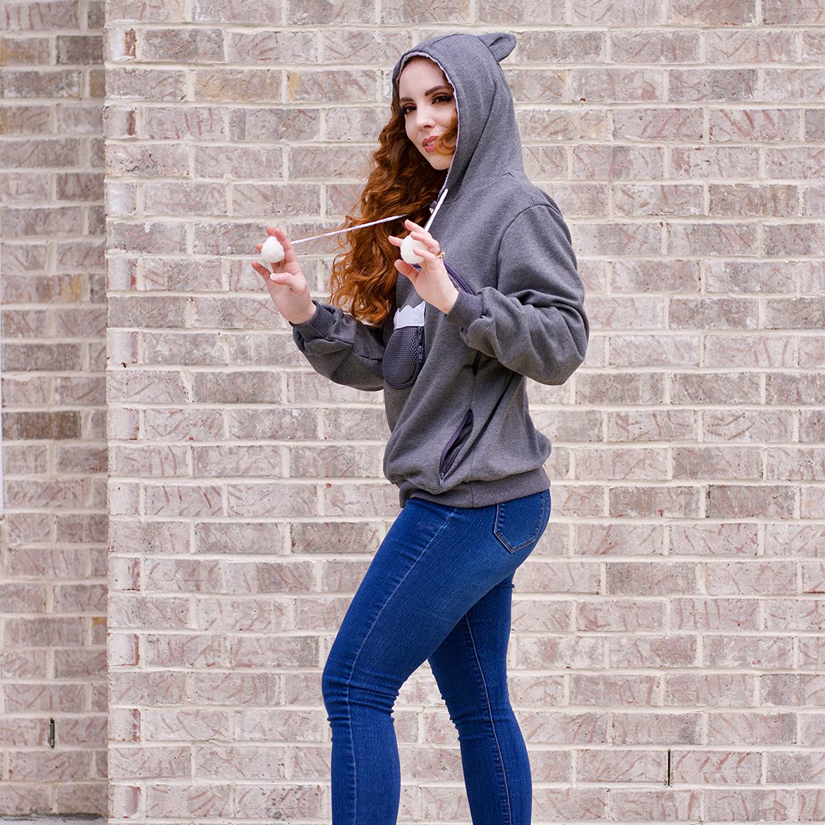 Alyc Unisex Hoodies Pet Holder Cat Dog Large Pouch Carriers Pullover With Cat Printing Sweatshirt (Dark Grey-S)