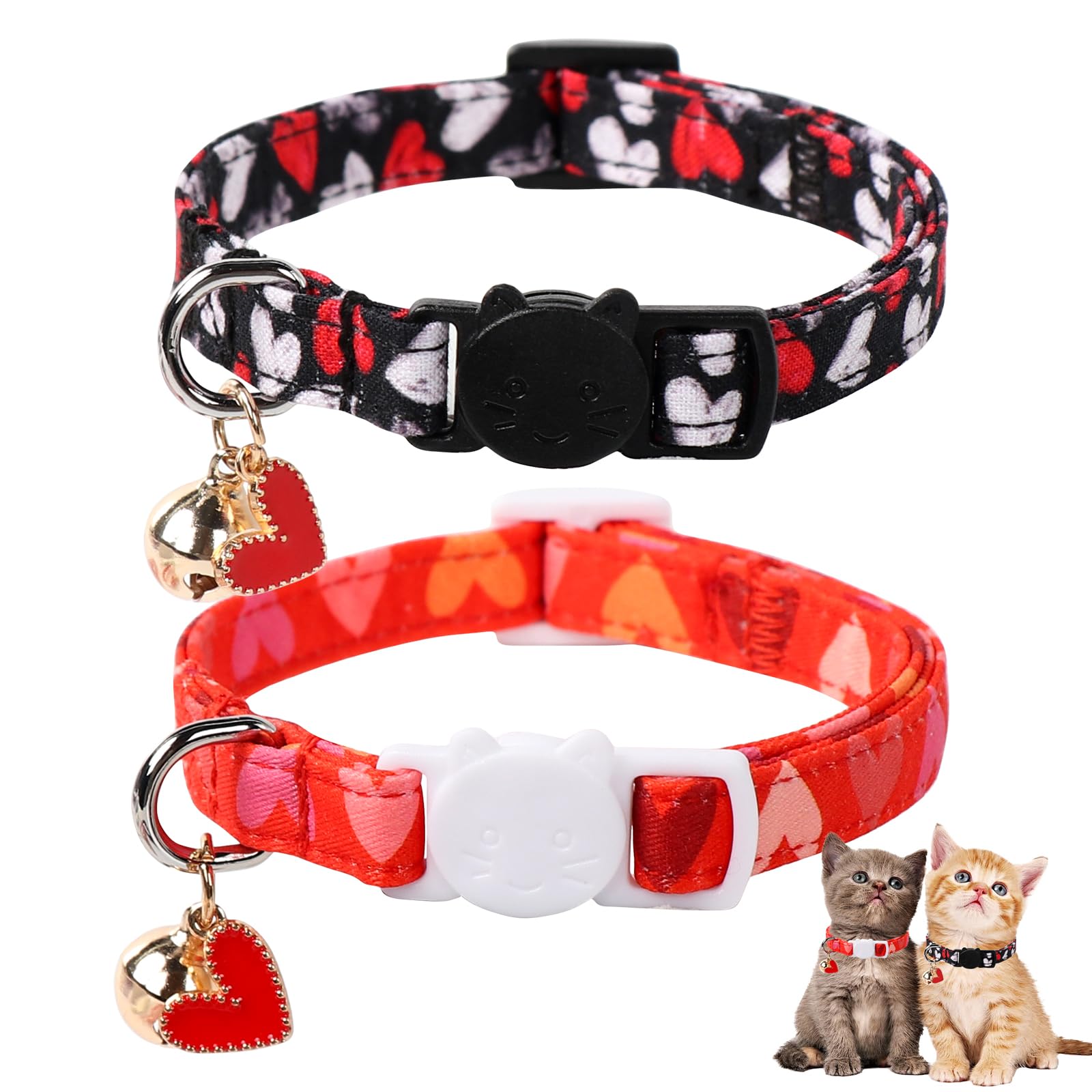 Unique Style Paws Valentine'S Day Cat Collar With Bell, Breakaway Buckle, Adjustable, Ideal Gift For Cats