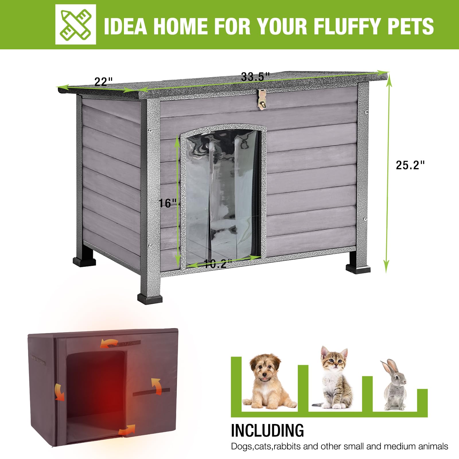 Outdoor Dog House Insulation Dog Kennle With Liner For Winter,Waterproof Dog Cage,Outside & Indoor Use
