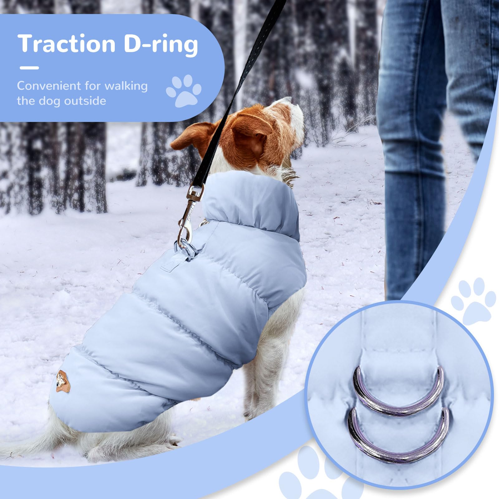 Abrrlo Winter Warm Dog Jacket For Small Medium Dogs Cats Cold Weather Coats With Harness Paded Dogs Fleece Vest Waterproof Windp