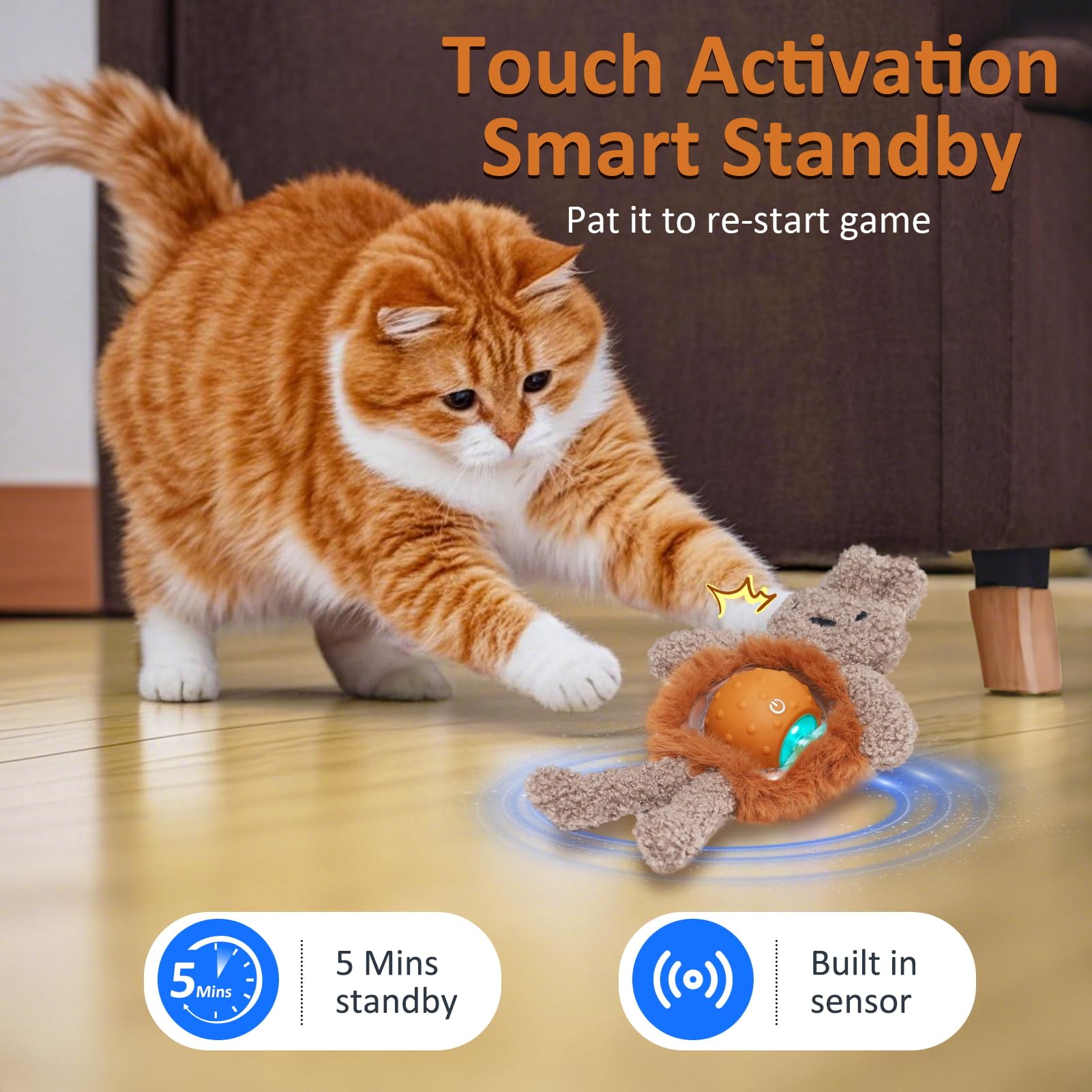 Interactive Cat Toys For Indoor Cats,Fast Moving Ball With Rabbit Cover,Bird Chirping Toy For Bored Indoor Adult Cats,Automatic