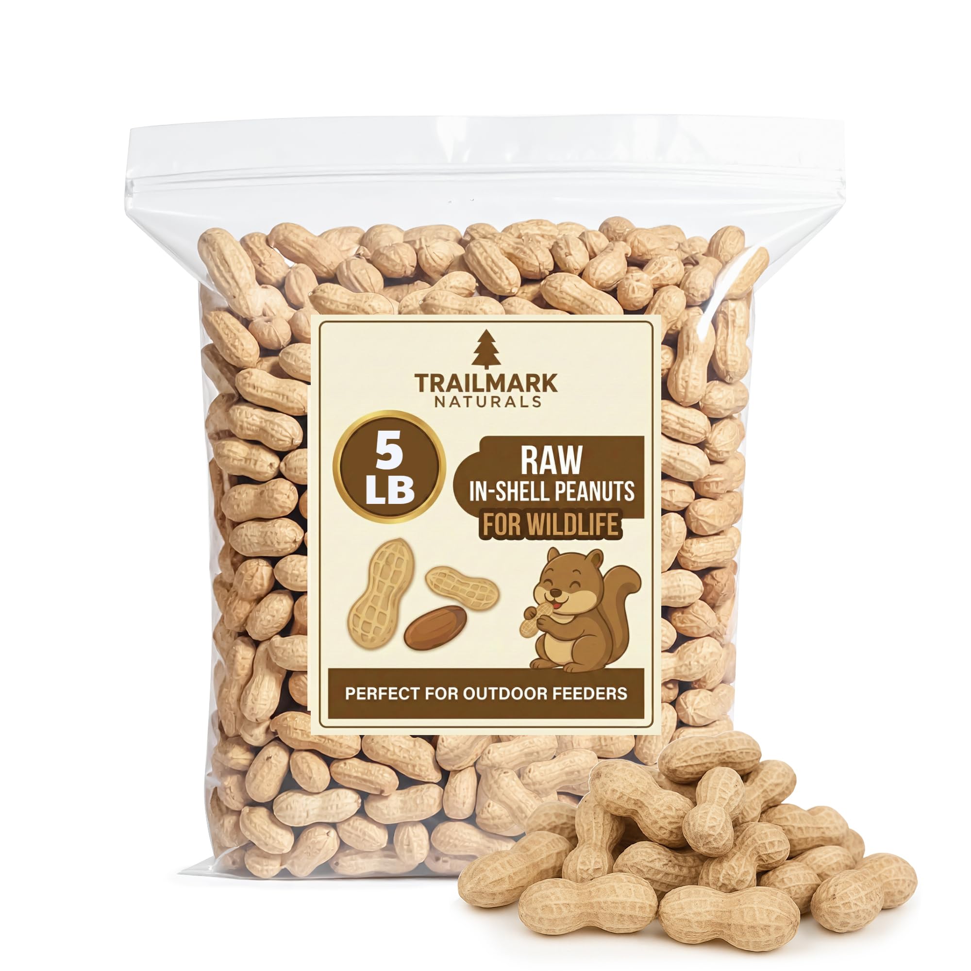 Trailmark Naturals - 5 LB - Raw Peanuts For Squirrels, Raw In Shell Peanuts For Birds and Wildlife- Squirrel Food, Wild Bird See