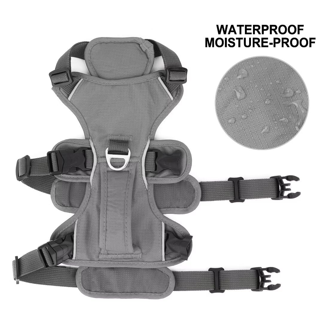 Beirui Escape Proof Dog Harness For Small Medium Large Dogs, Reflective Dog Harness No Pull With Padded Handle, Waterproof Dog Harness For Daily Walking Training (Gray,Chest 13-27'')
