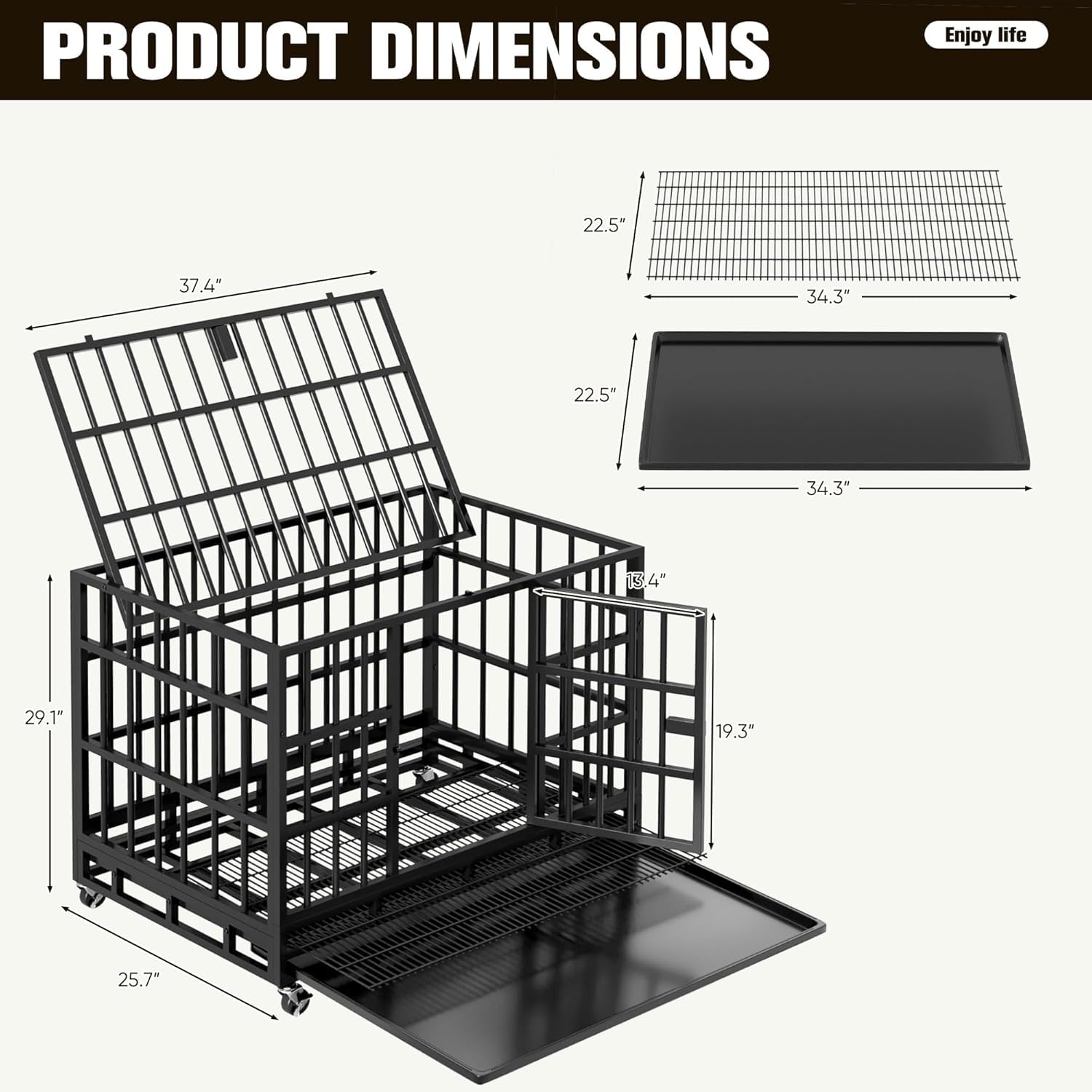 Warcat 38 Inch Heavy Duty Dog Crate Cage Indestructible Dog Crate For Large Dog With Escape Proof Metal Kennel With Double Door
