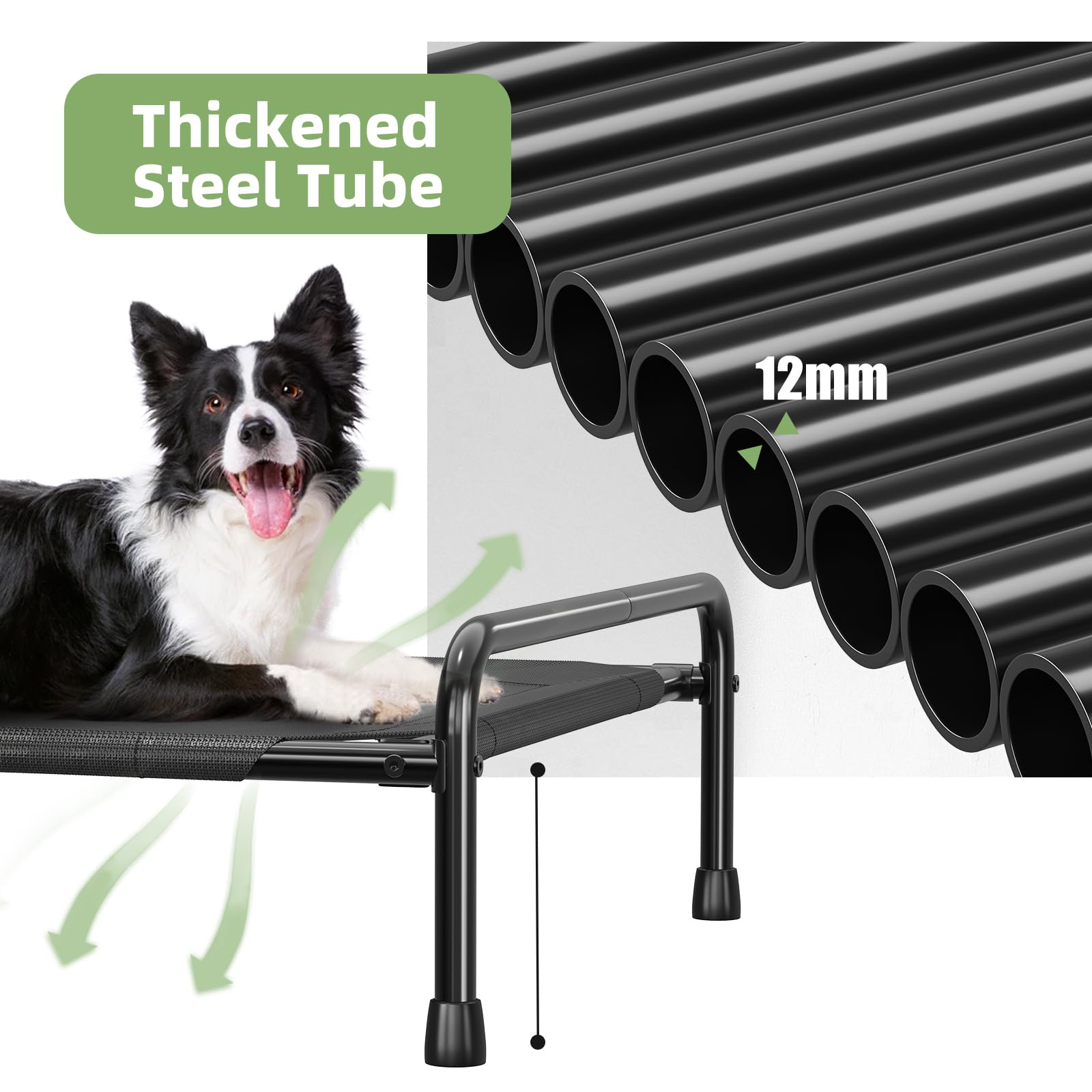 Ekisemio Elevated Dog Bed for Large Dogs, Portable Indoor & Outdoor Cooling Raised Cot Pet Hammock Bed with Skid-Resistant Feet,