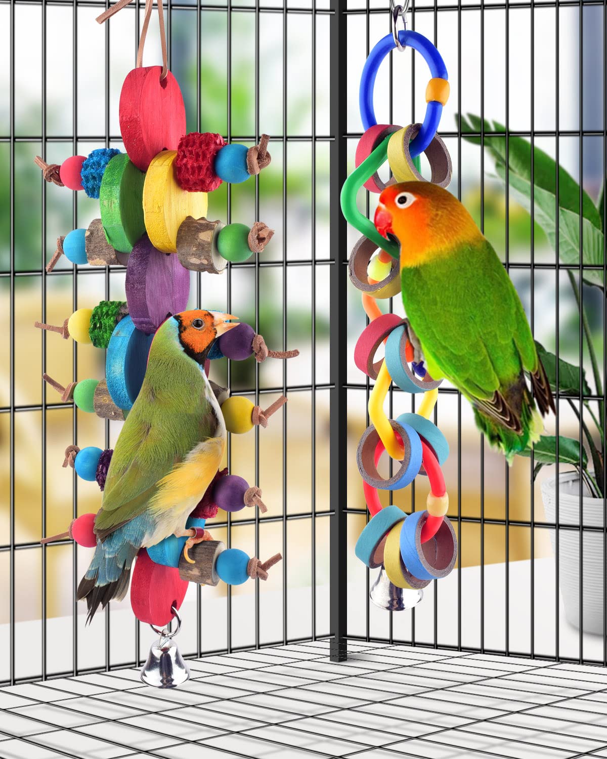 Bissap 2 PCS Bird Chew Toys, Multicolored Bagel Cascade Bird Parrot Toy Biting Paper Cardboard Olympic Rings Conures Toys for Am