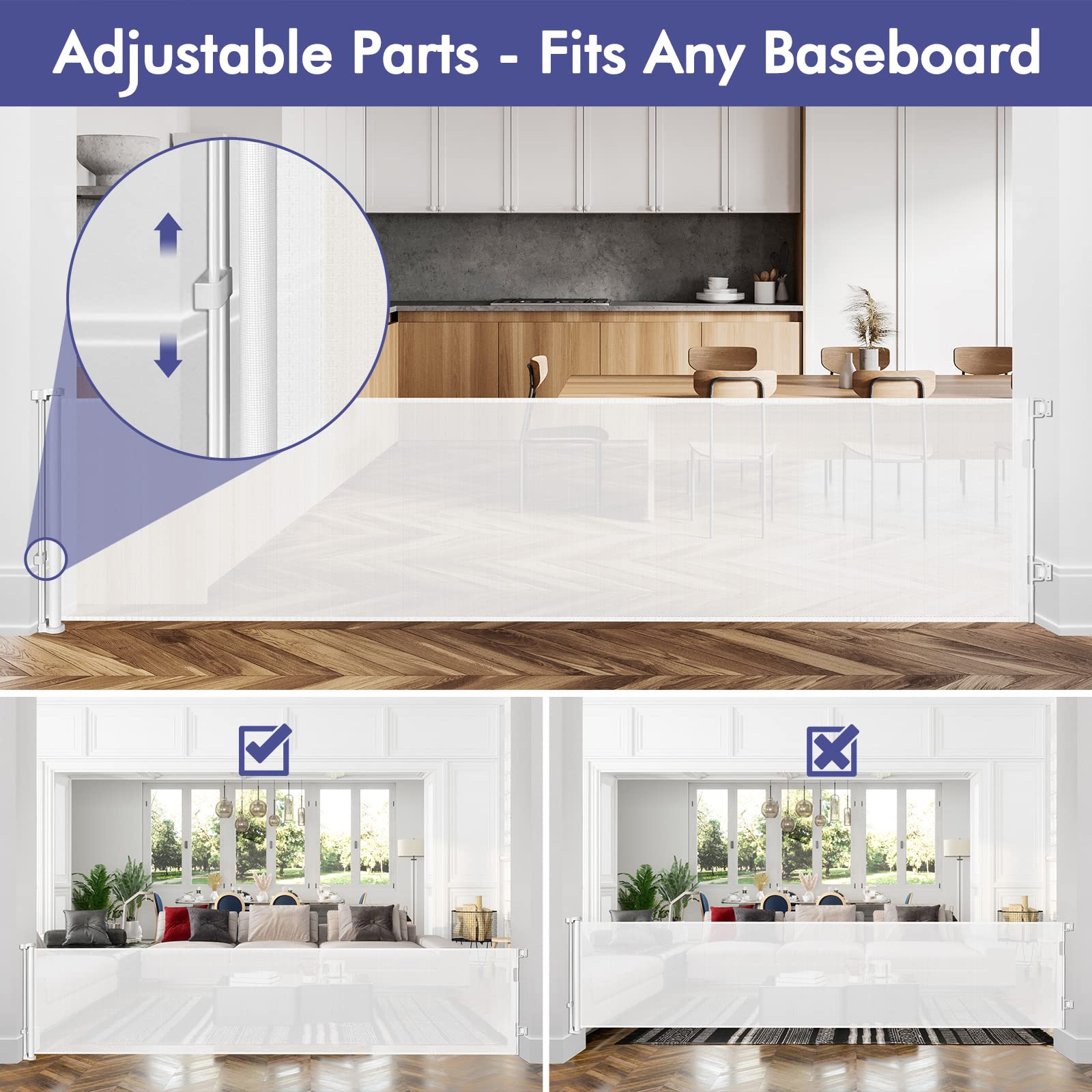 145 Inch Retractable Baby Gates Extra Wide Dog Gate For Extra Wide Openings Retractable Dog Gate Indoor Outdoor Retractable Gate Mesh Baby Gate Extra Long Baby Gate For Stairs, Doorways, White