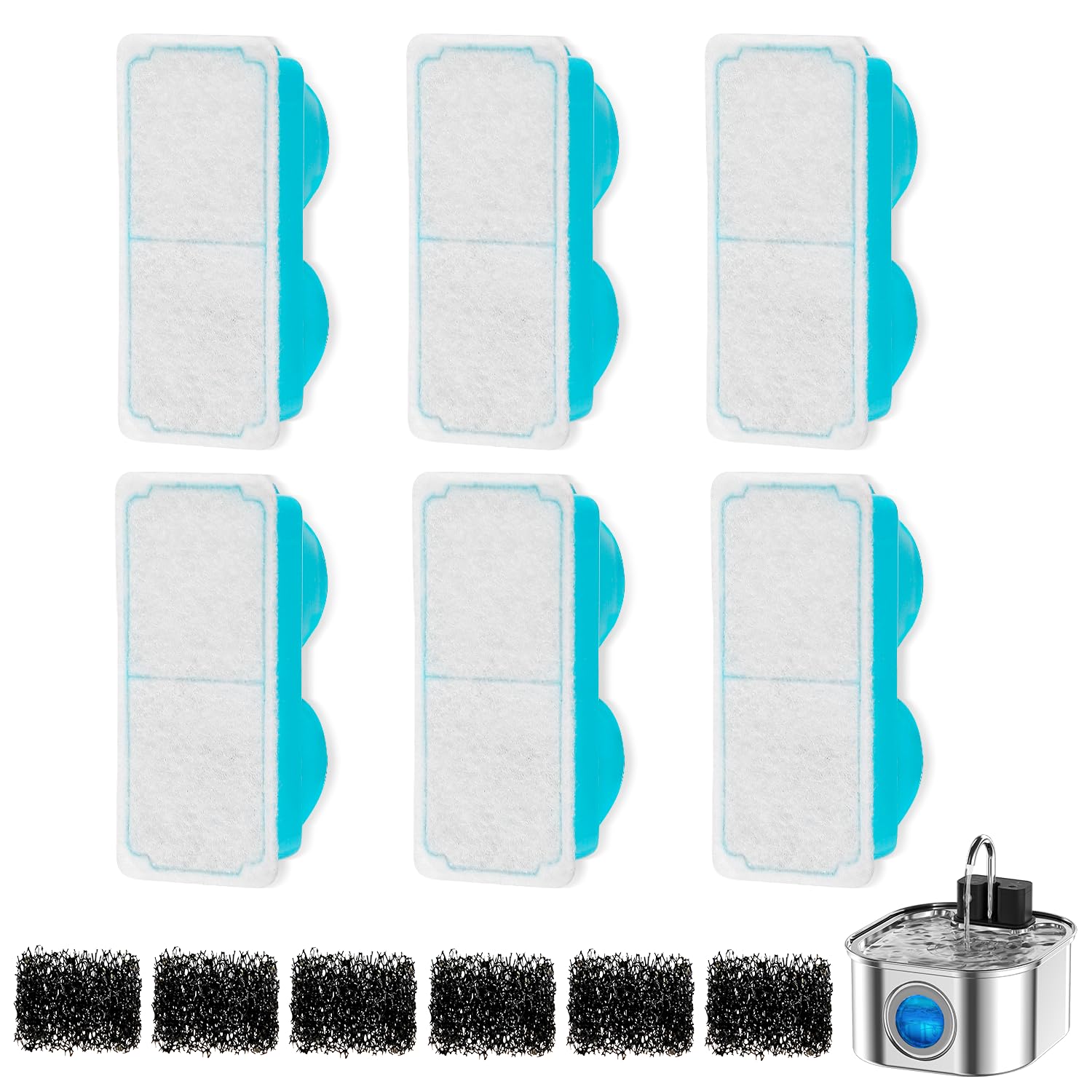 Cat Water Fountain Filter For 108Oz/3.2L Wireless Cat Water Fountain,Battery Operated Stainless Steel Pet Fountain(6 Filter + 6 