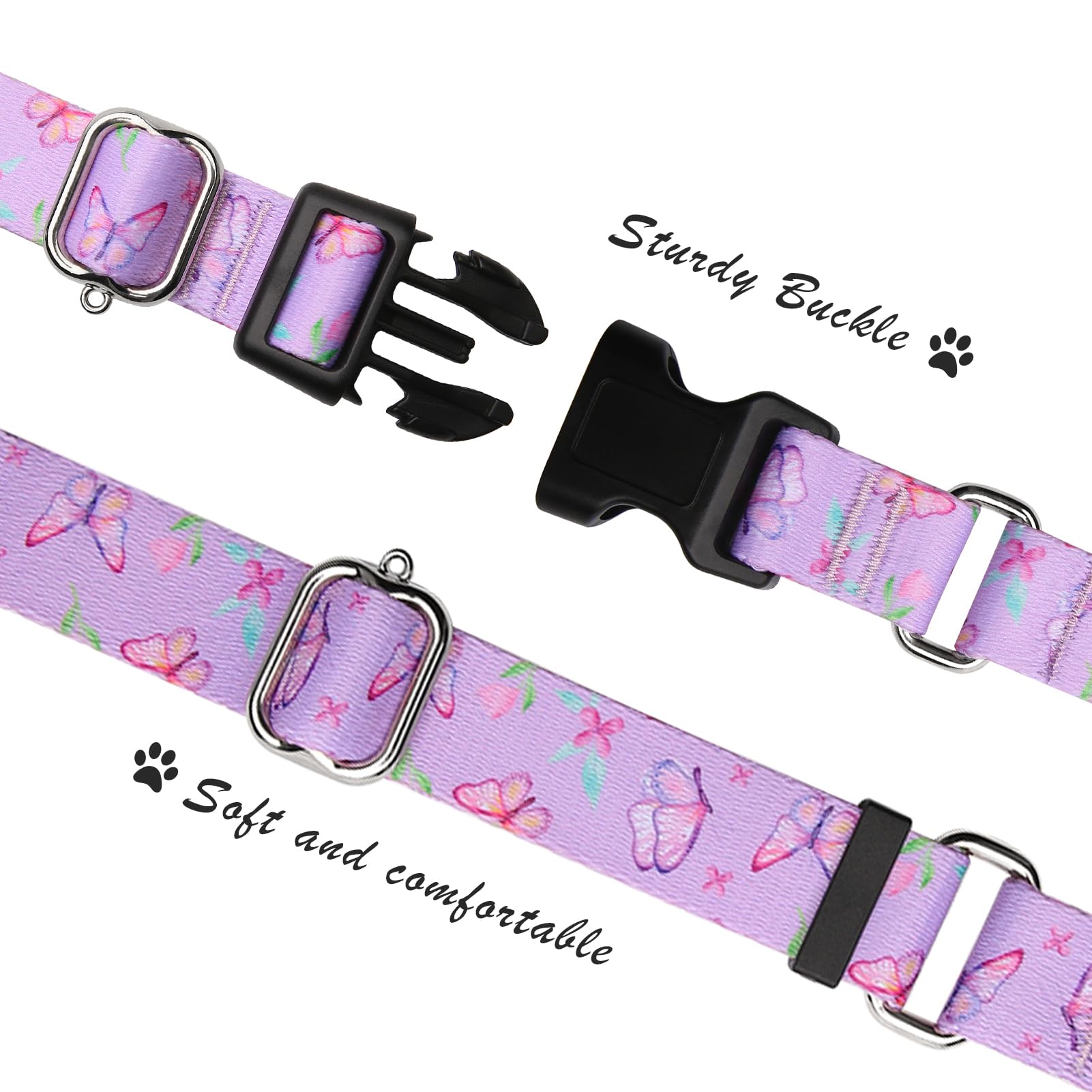 Hikiko Martingale Collar For Dogs Purple Butterfly Nylon Dog Collars With Buckle For Cute Girl Small Medium Large Dogs(Purple Bu