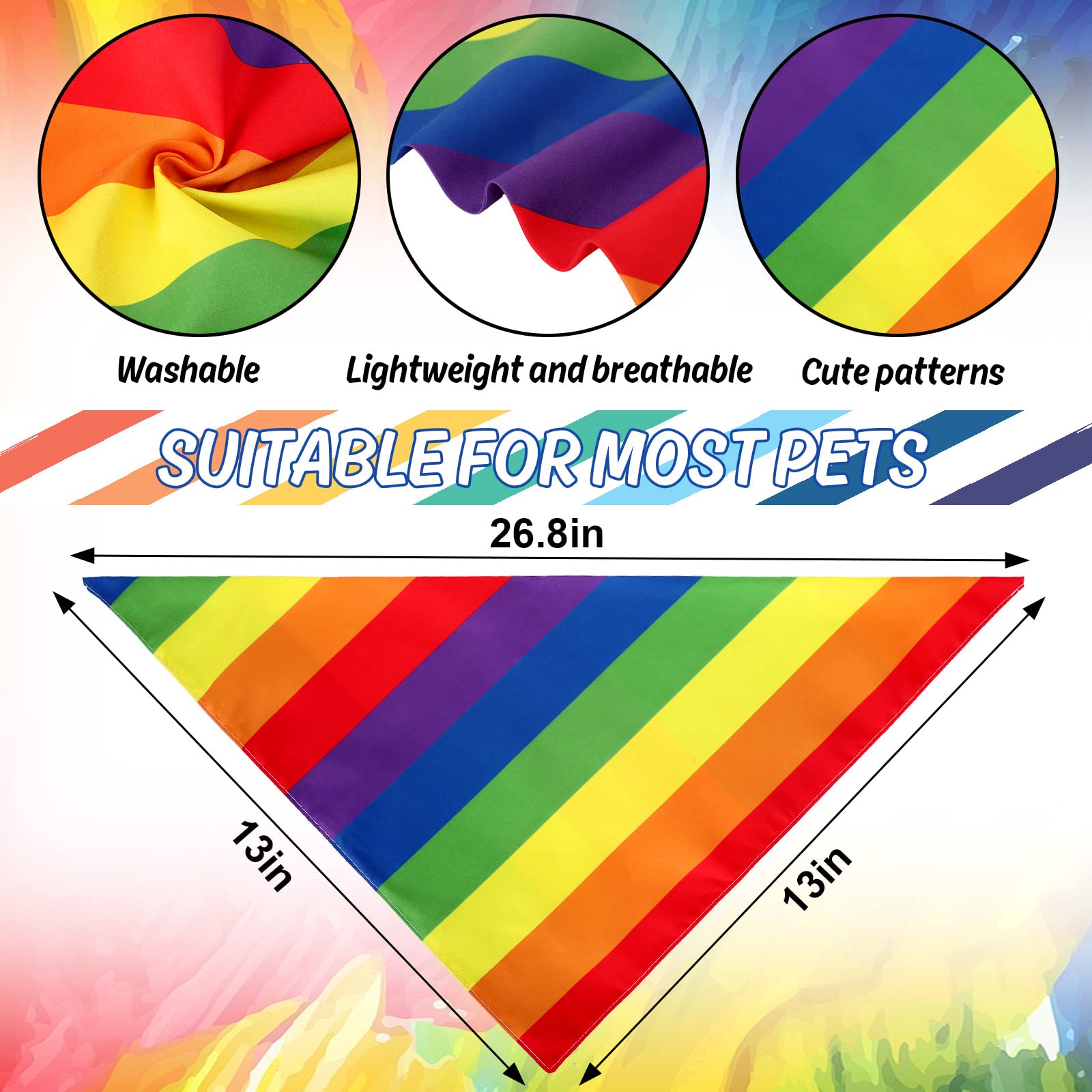 Whaline 2 Pack Rainbow Dog Bandanas Triangle Bibs Pride Flag Adjustable Pet Kerchief Scarf Washable Neckerchief For Gay Pride Da