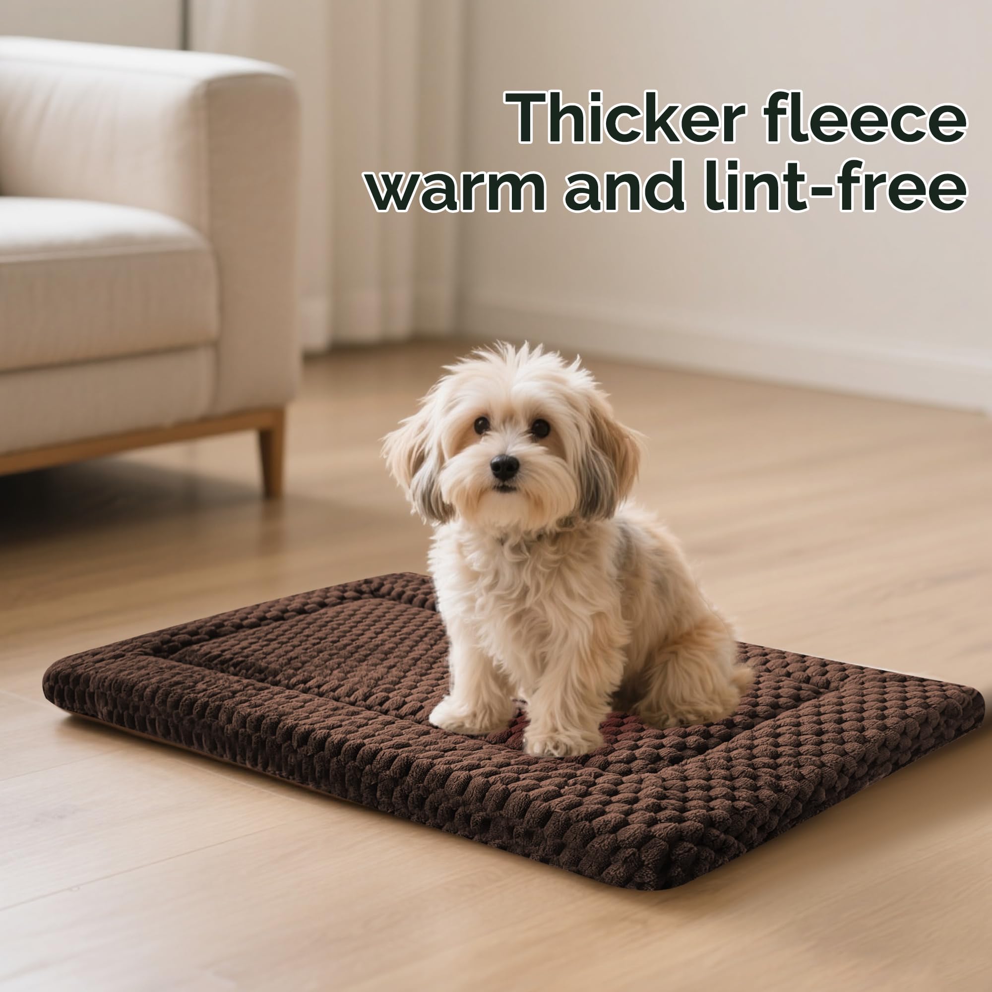 Dog Bed Crate Mat, Soft Durable Washable Anti-Slip Kennel Pad for Dogs & Cats, Reversible (Dark Brown, S(24*18*1.5))