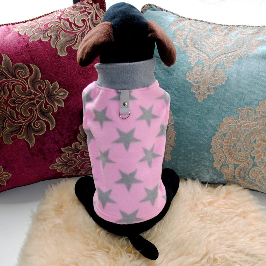 Pixriy Dog Sweater, Soft Fleece Vest With Leash Ring Pullover Jacket Winter Pet Dog Clothes For Puppy Small Dogs Cats Teddy Chihuahua Yorkshire For Christmas (X-Large (Pack Of 1), Pink Star)
