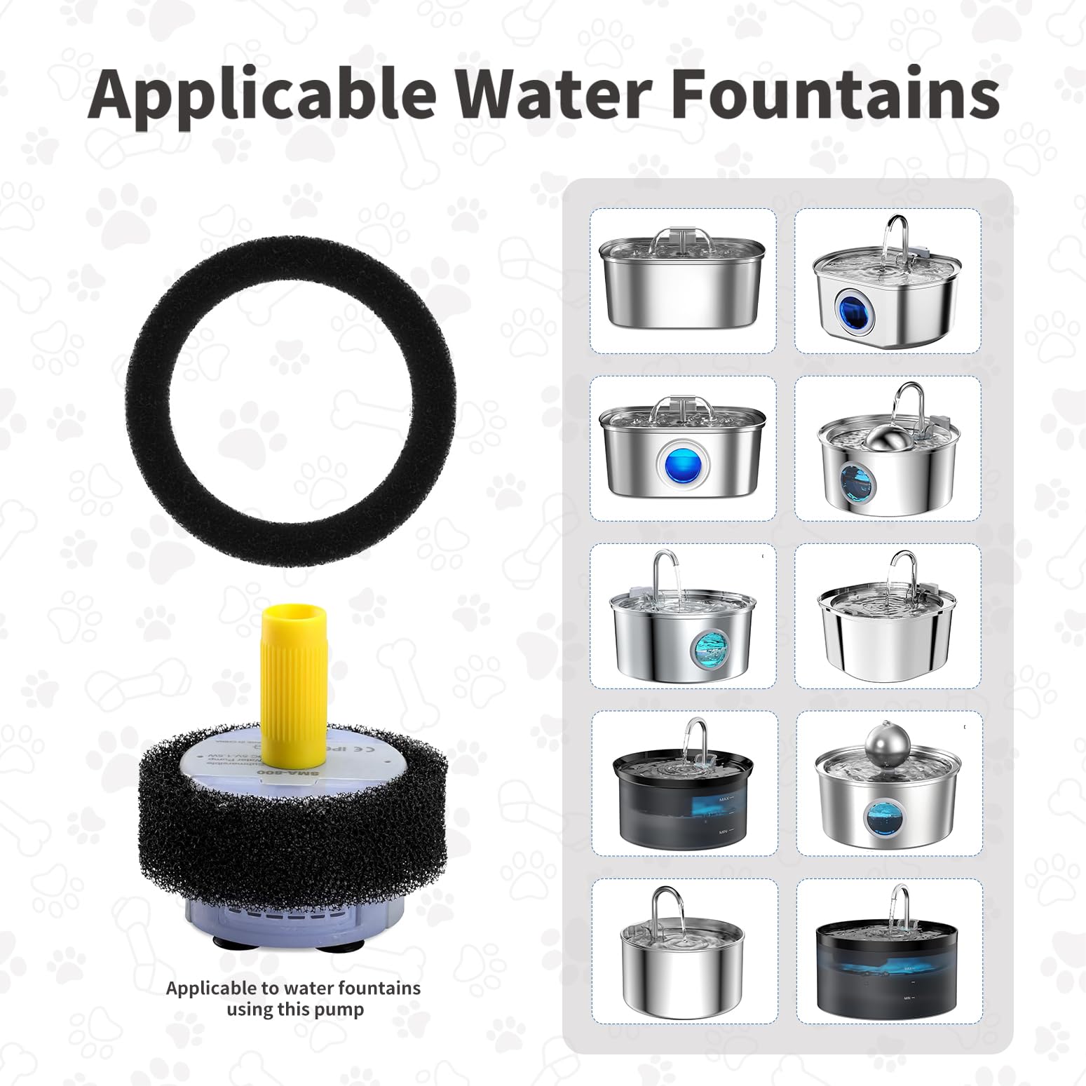 Lawfery Cat Fountain Filter Replacement Sponge Foam For 3.2L/108 Oz Stainless Steel Cat Fountains And Bento Cat Fountain, Pre-Fo