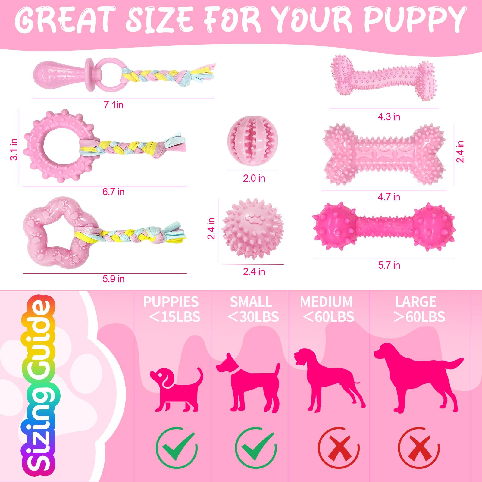 Omivine Puppy Chew Toys for Teething Small Dogs, 8 Pack Pink Puppy Toys for Teething Treat Interactive to Keep Them Busy, Cute S