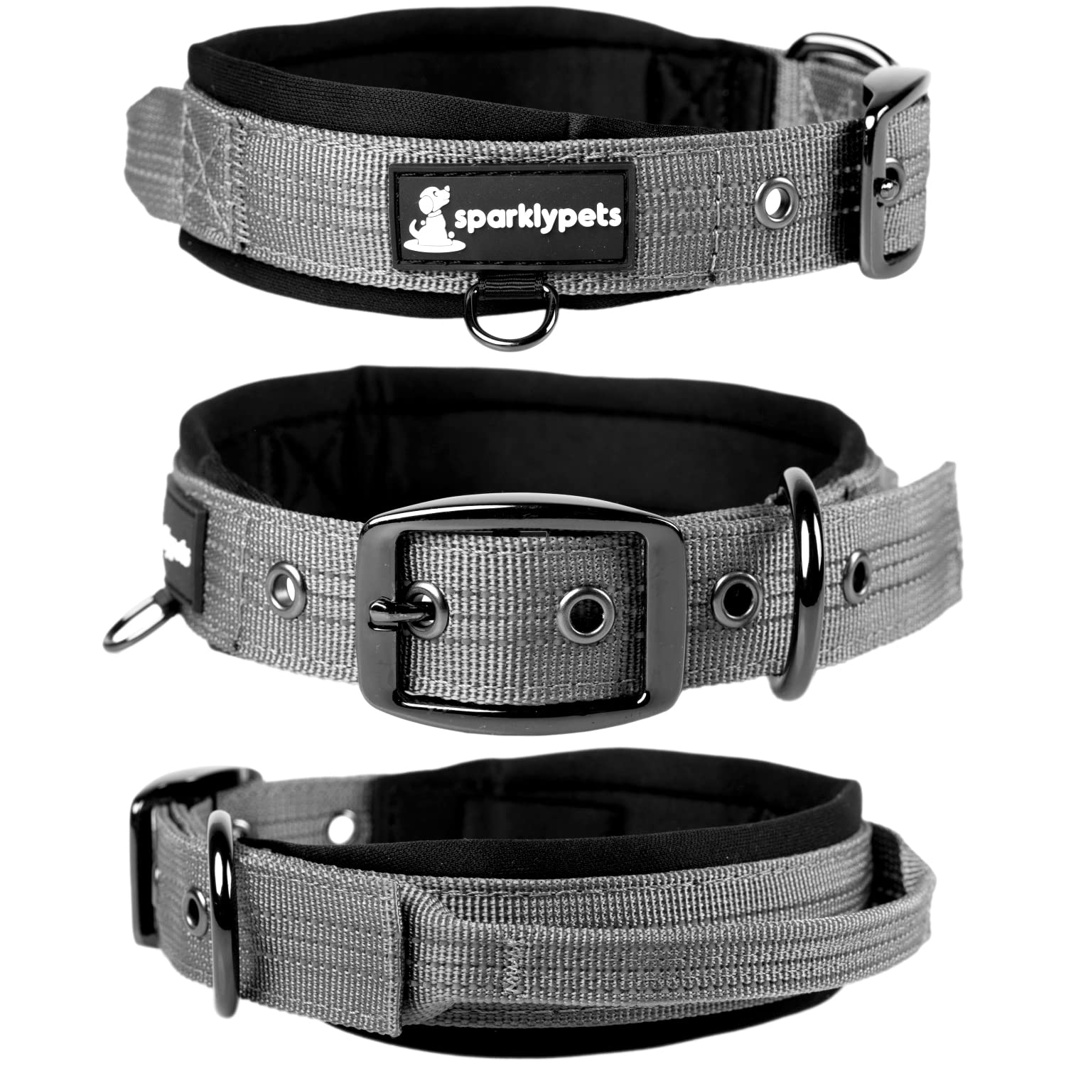 Sparklypets Heavy Duty Dog Collar With Handle For Medium And Large Dogs - Professional Collar With Reflective Stitches, Soft Han