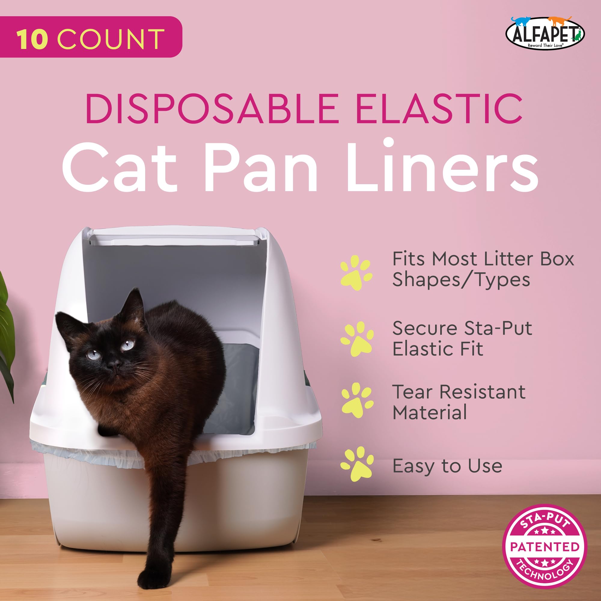 Alfapet Elastic Cat Litter Box Liners - Extra Giant 10 Count - Tear-Resistant Cat Litter Bags - Waterproof Kitty Litter Liners -