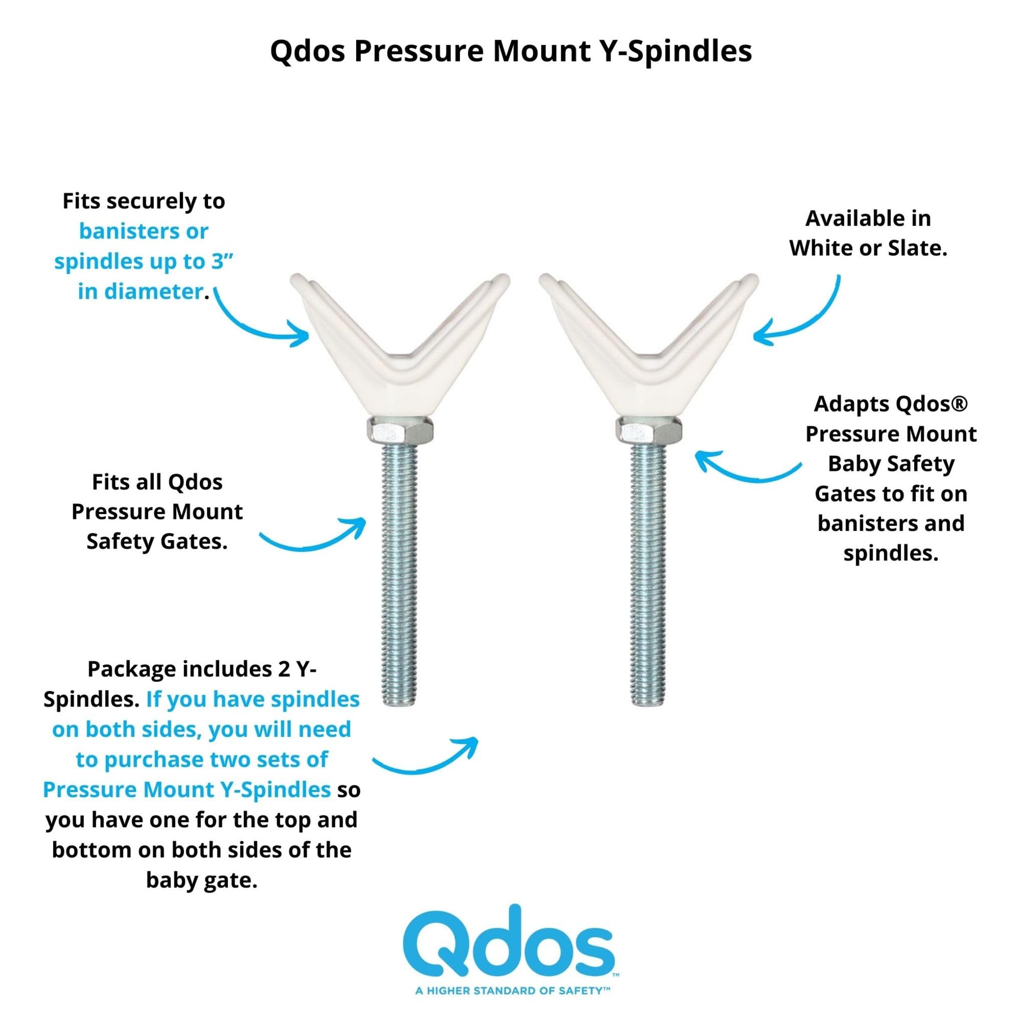 Qdos Safety Y-Spindles for Qdos Pressure Mount Baby Gates | White | Adapts Qdos Pressure Mount Gates to fit on Banisters and Spi