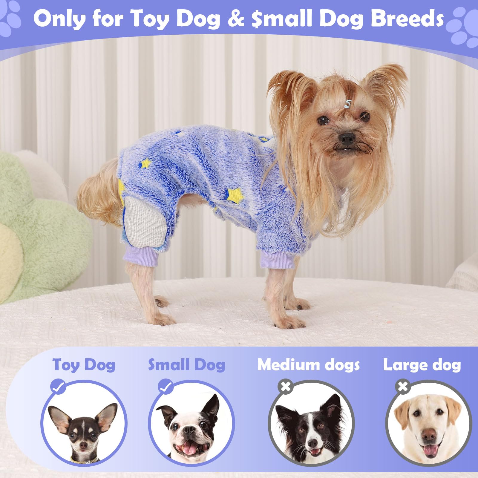 Dog Sweaters Small Girl Warm Fleece Pajamas, Cute Extra Small Dog Clothes, 4 Legs Puppy Jumpsuit Pjs Soft Stretchy Doggie Onesie