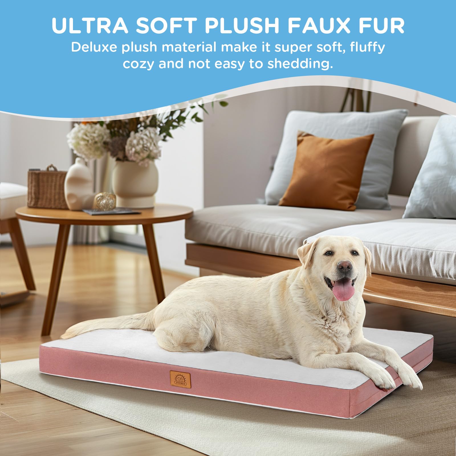 Orthopedic Dog Bed For Extra Large Dogs, Jumbo Waterproof Deluxe Plush Dog Crate Bed With Removable Washable Cover & Anti-Slip B