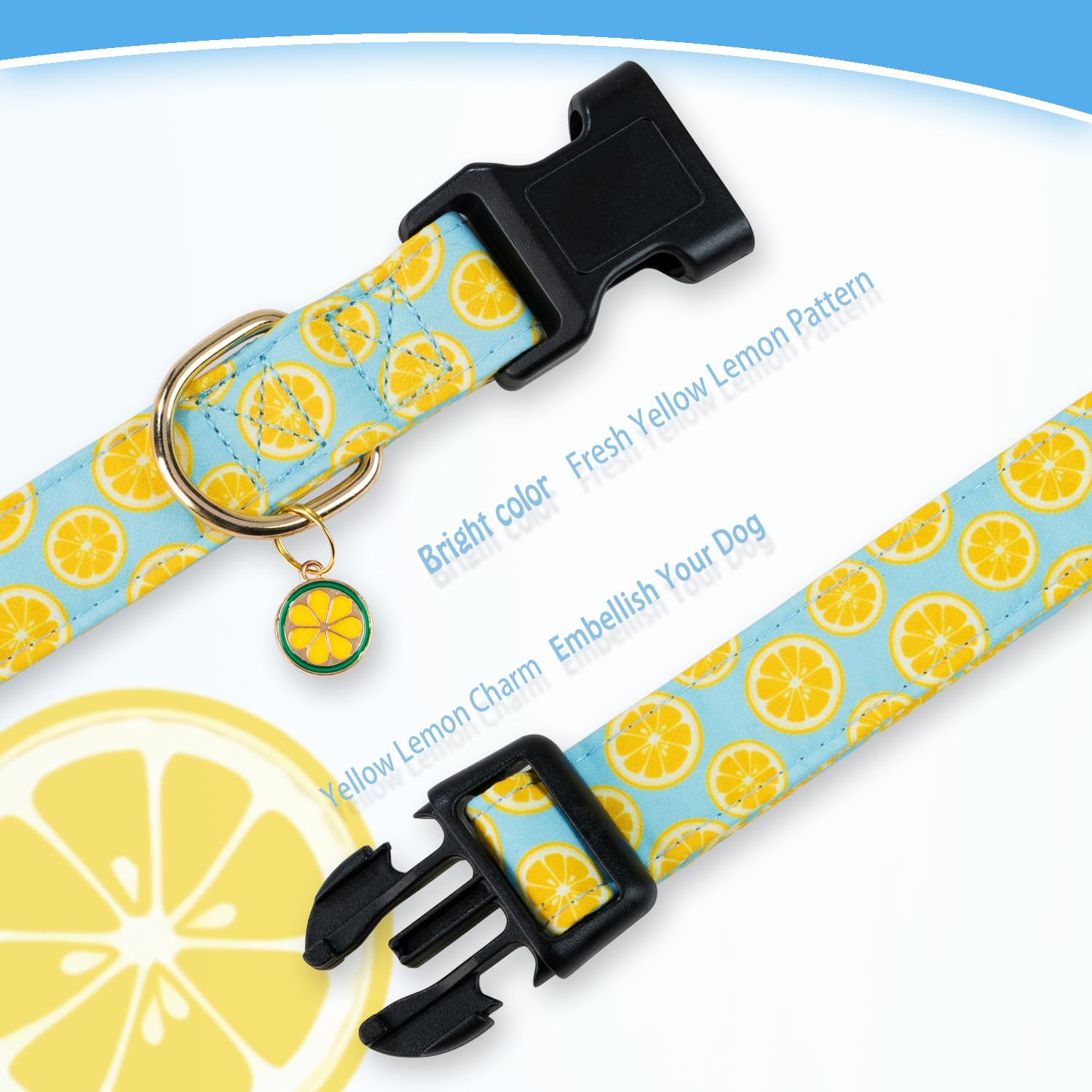 Prehai Cute Cotton Dog Collar For Boy And Girl Dogs Summer Lemon Pattern Puppy Collar For Small Medium Large Dogs Adjustable Lem