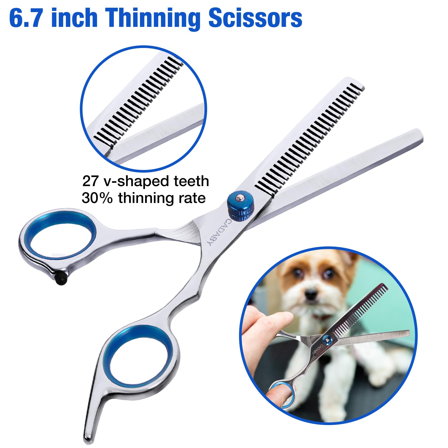 CADABY Dog Grooming Scissors Kit, 5 in 1 Dog Grooming Scissors, Professional Stainless Steel Dog Scissors for Grooming, Pet Groo
