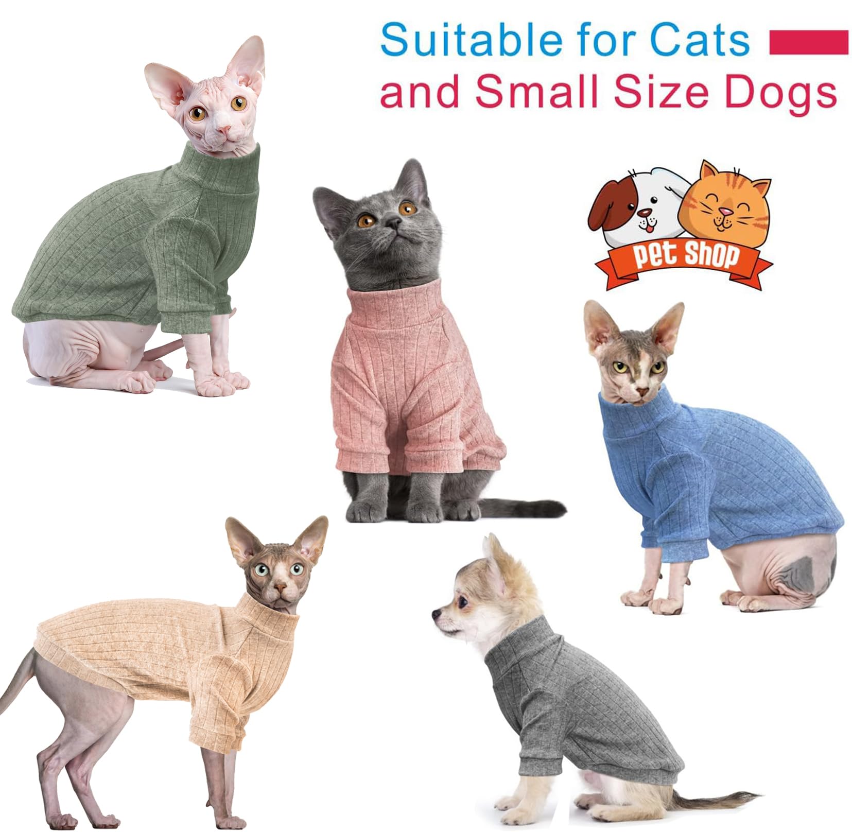 Idepet Sphynx Hairless Cats Sweater Shirt Kitten Soft Puppy Clothes Pullover Cute Cat Pajamas Jumpsuit Skin-Friendly Cotton Apparel Pet Winter Turtleneck For Cats And Small Dogs(X-Large, Gray)
