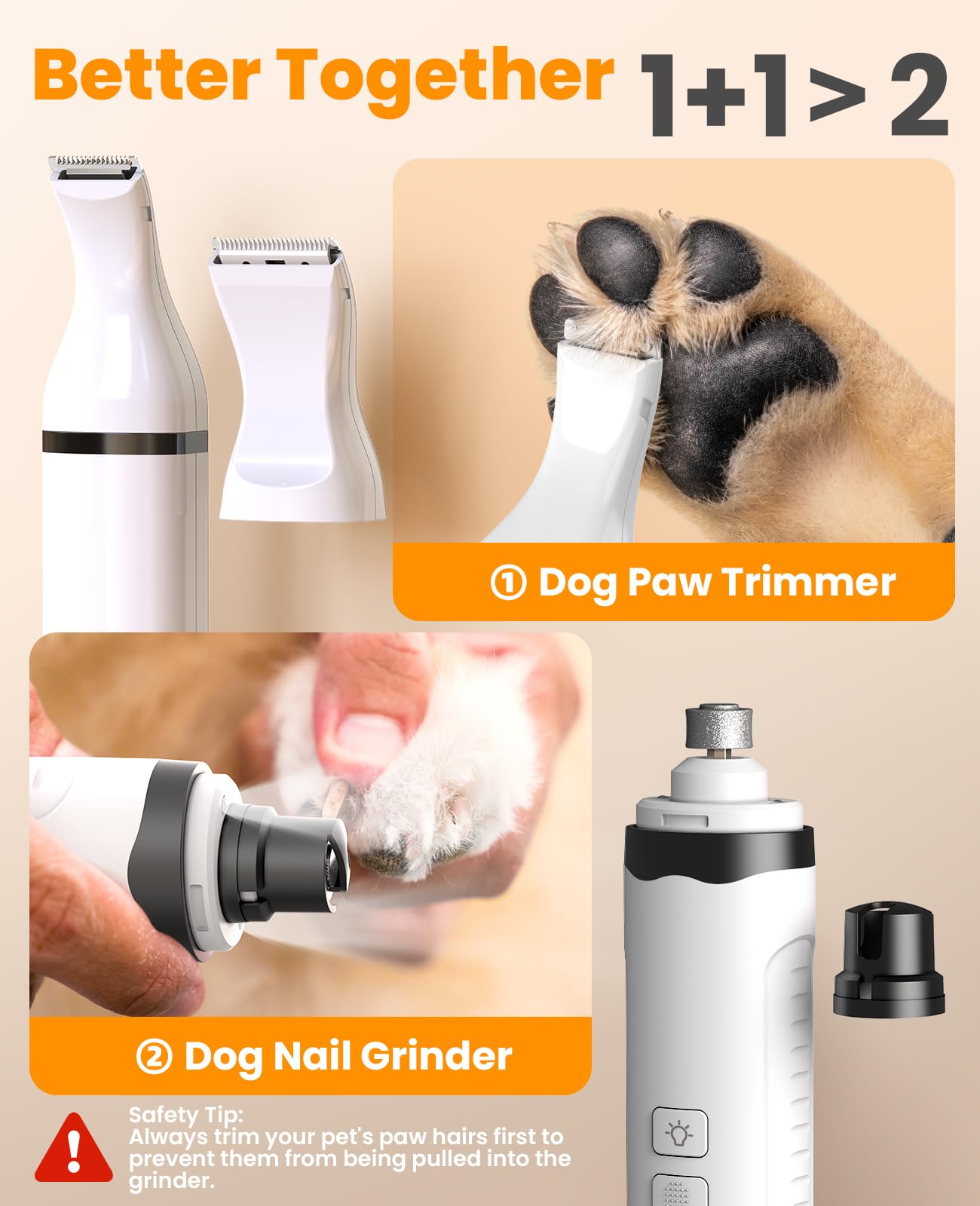 Oneisall Dog Nail Grinder And Paw Trimmer Kit 2 In 1 Quiet Rechargeable Electric Pet Nail Grinder With 2 Led Lights And Cordless