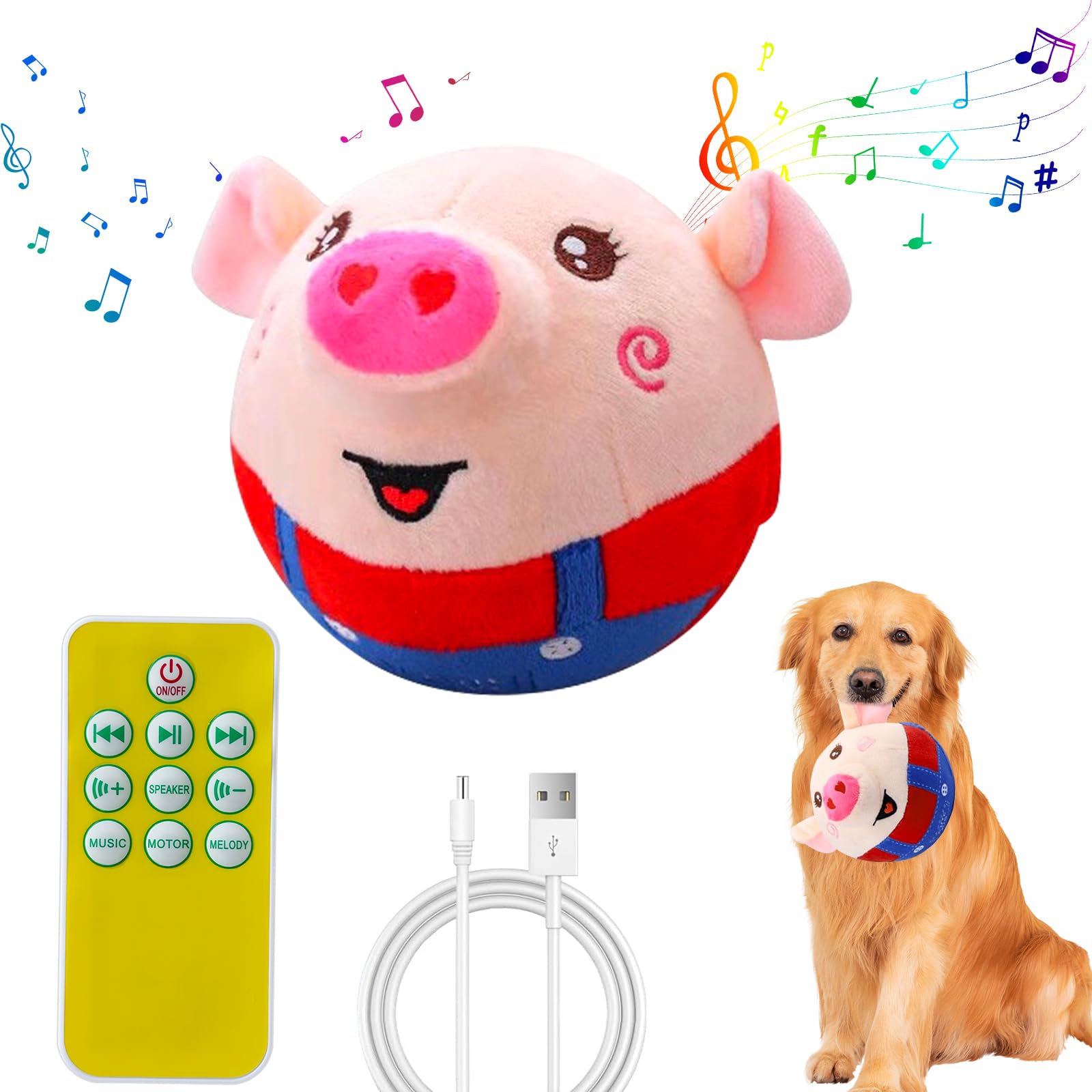 Laiamer Interactive Plush Dog Toys, Interactive Puppy Toy Bouncing Rolling Dog Ball Remote Control Dog Toy With Music, Self Movi