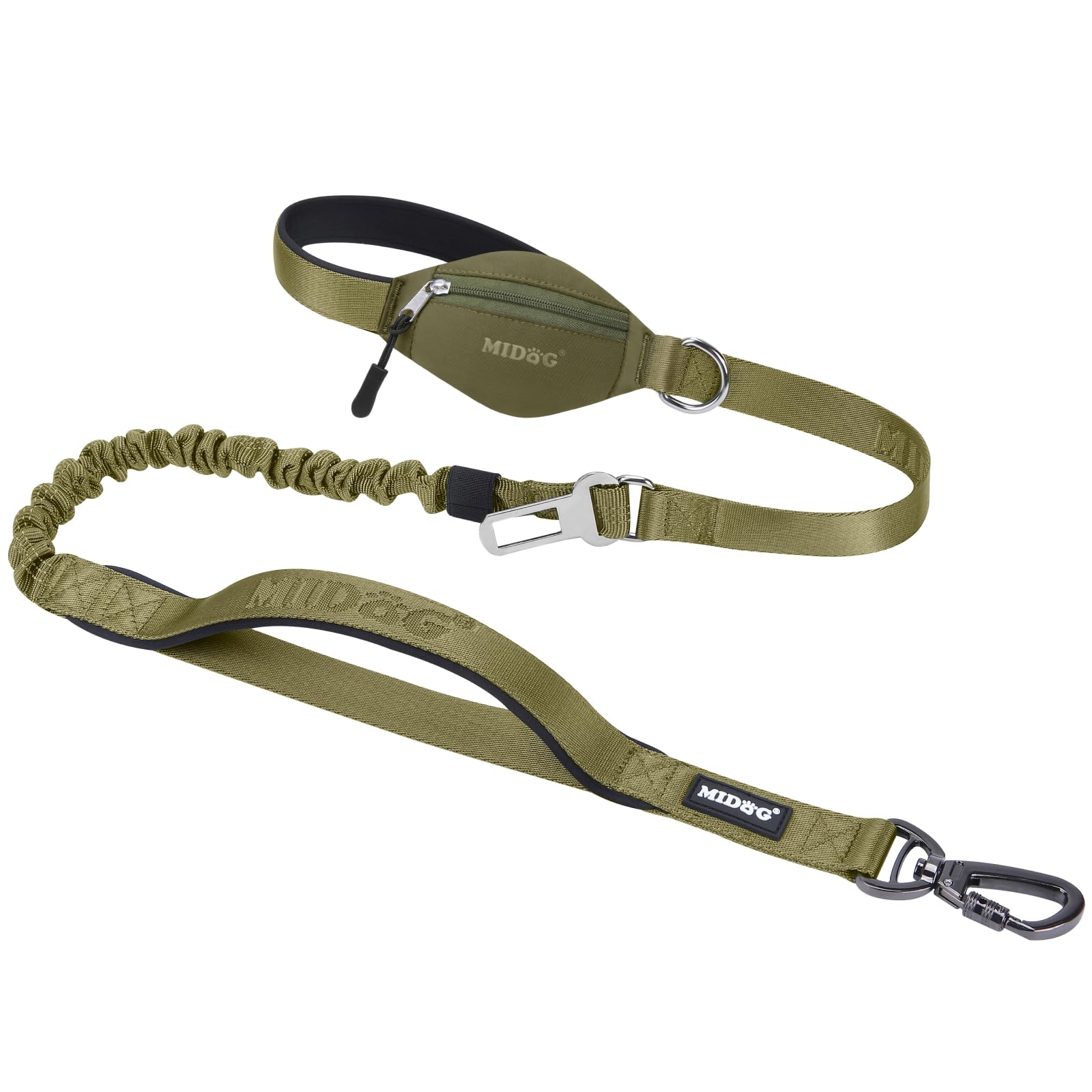 MIDOG Dog Leash with Zipper Pouch,Multifunctional Bungee Leash for Medium to Large Sized Dog Walking