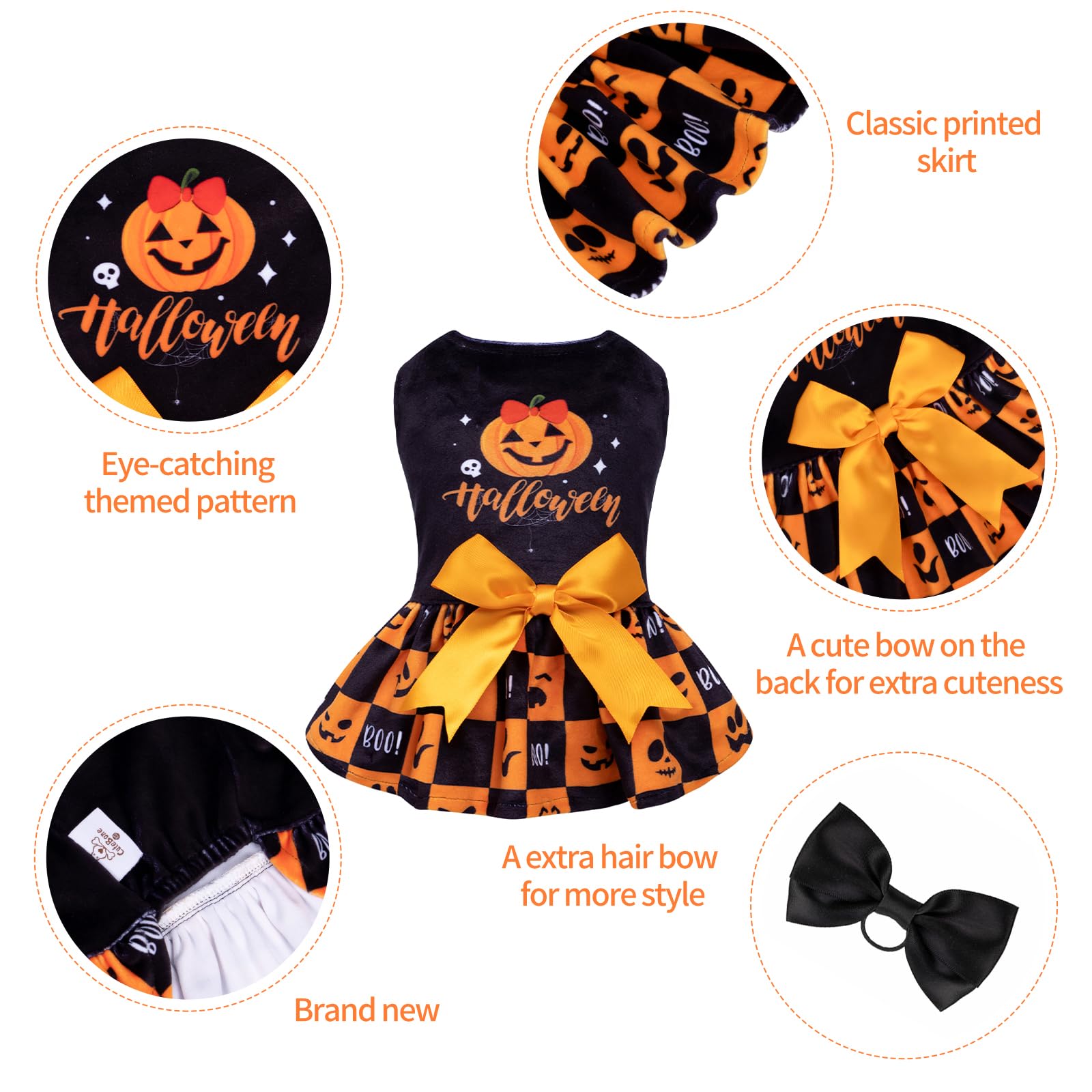Cutebone Dog Dresses Velvet Holiday Small Dogs Clothes Onesie Pet Apparel Girl Puppy Skirt With Bow Hair Rope Cva24M-D