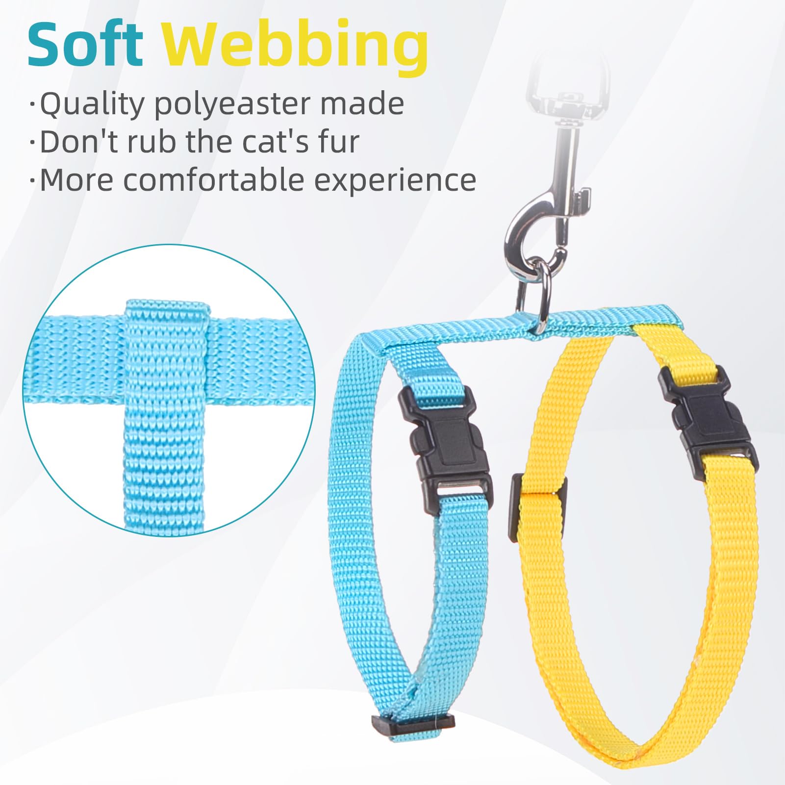Pupteck Adjustable Cat Harness And Leash Set Escape Proof Kitten Strap Collar For Walking Travel, Blue Yellow