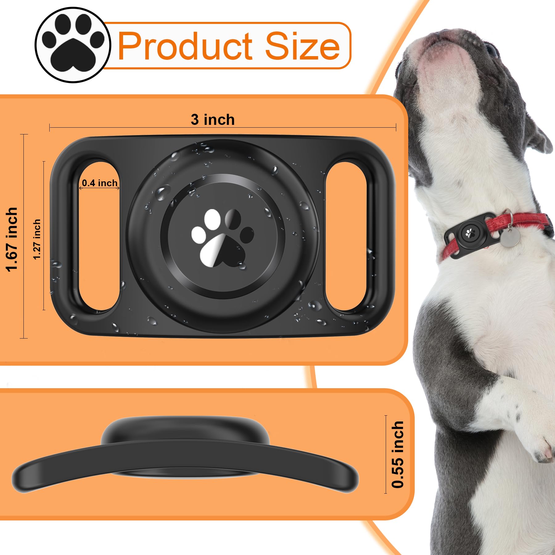 [2 Pack] Waterproof Airtag Dog Collar Holder Case, Silicone Full-Body Protection, Soft Lightweight Stretchable Design For Dog Co